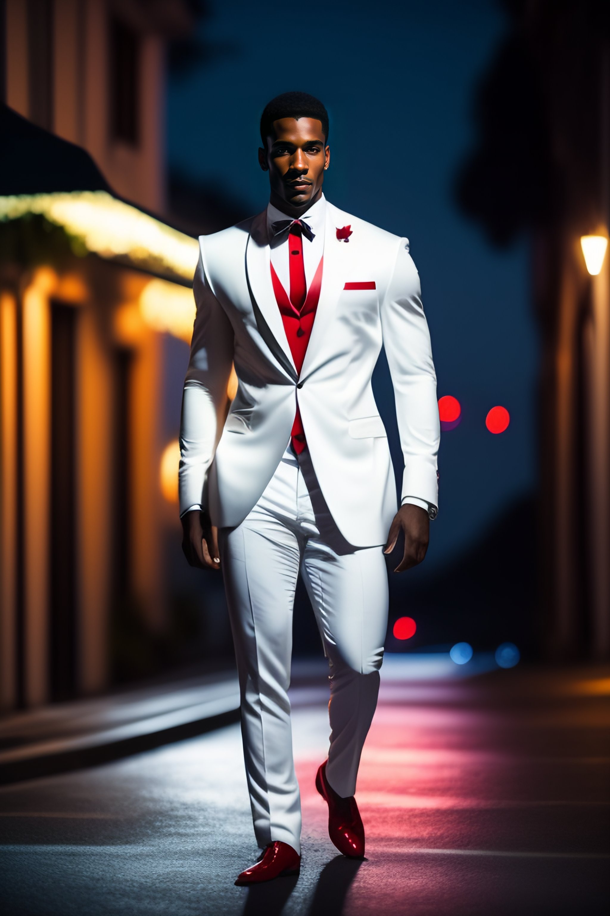 White tux with on sale red