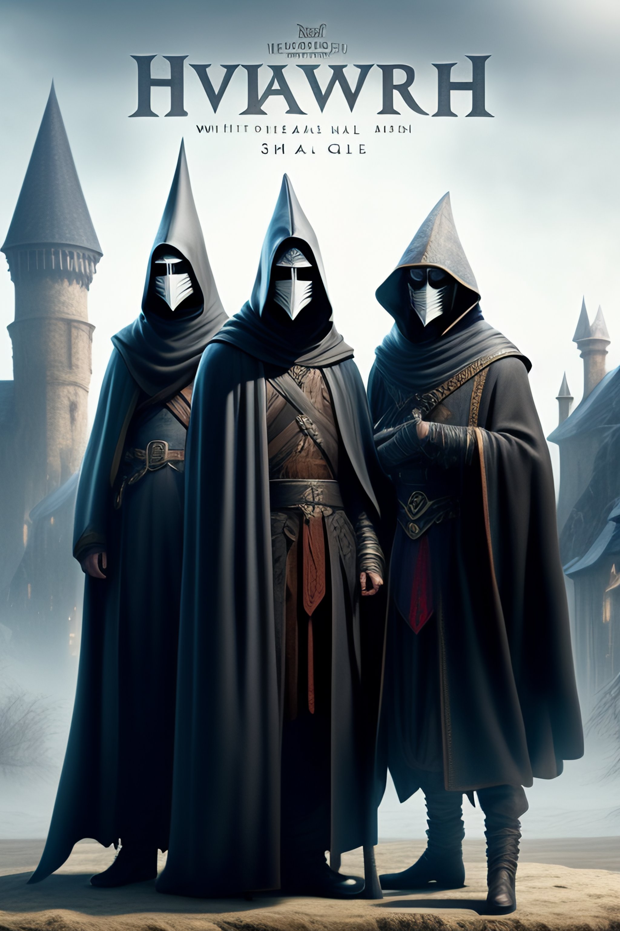 Lexica - 4 wizards with white plague doctor mask and long gray cloak ...