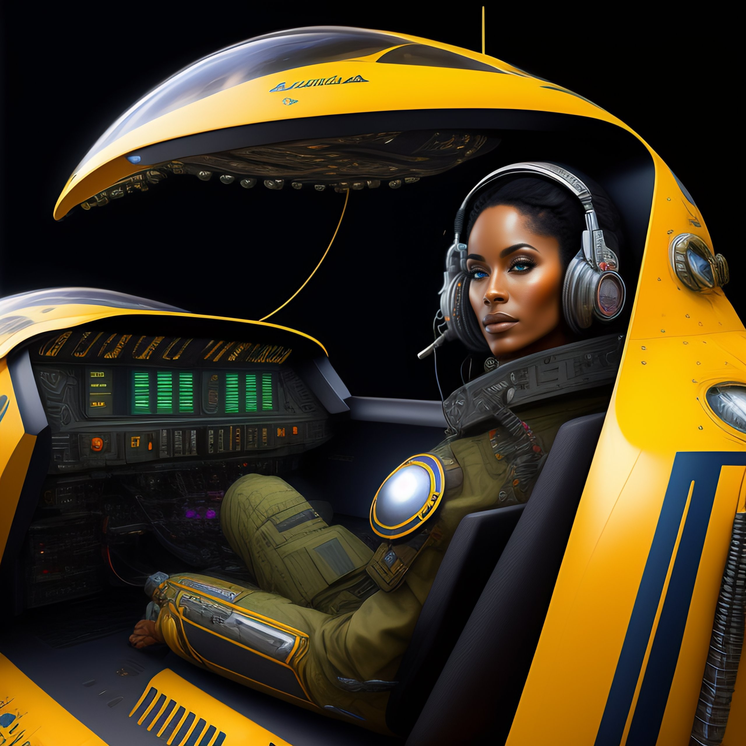 Lexica - Cyborg pilot wired to commands, detailed maximalist interior ...