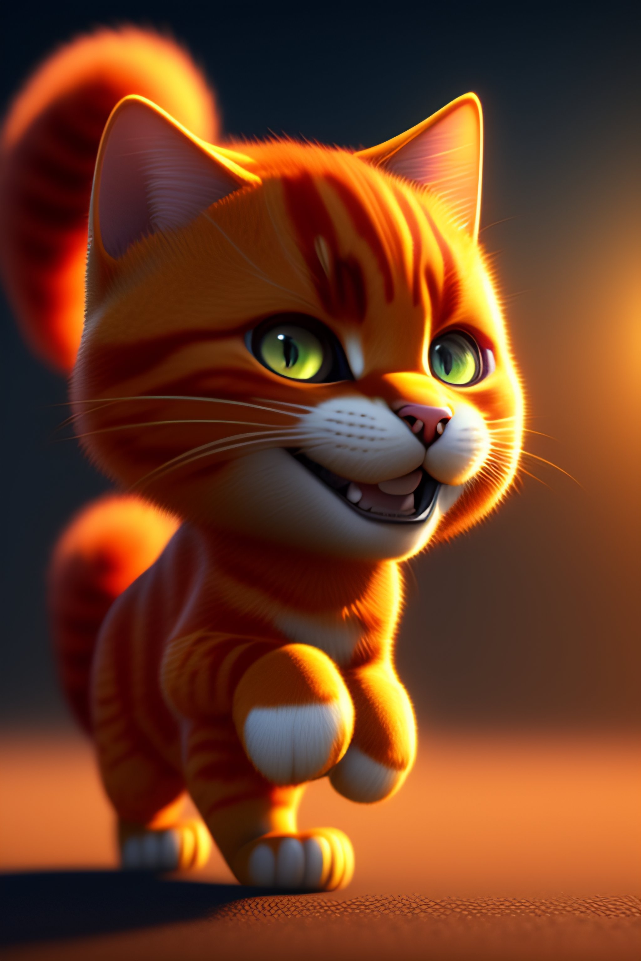 Lexica - Orang fury cat, long hai short legs, pixar style, moor cartoon ...