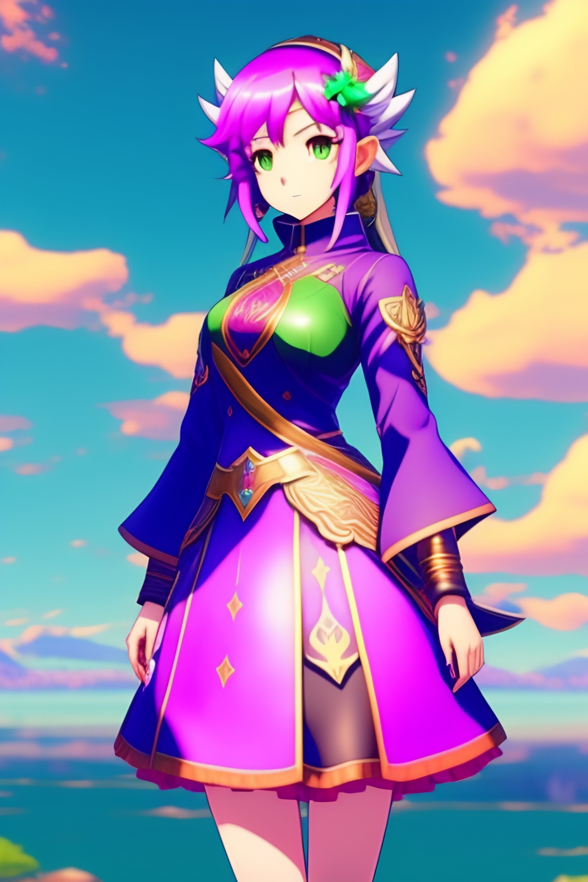 Lexica - A full-body picture of Aimi Hada vtuber as a genshin impact  character, beautiful anime character, sexy pose, zelda breath of the wild  backgr...