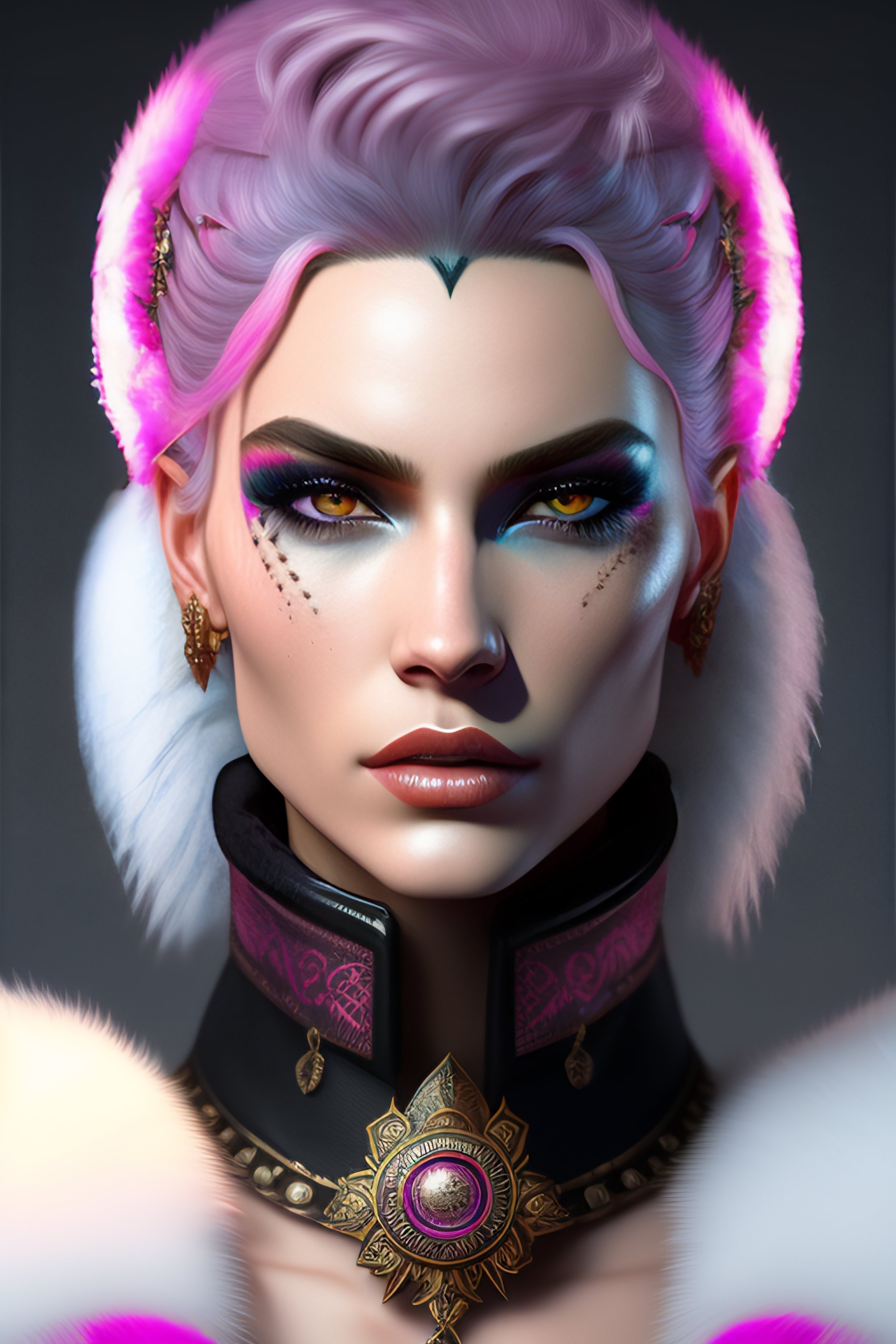 Lexica - Portrait painting of a punk woman warrior with (pink eyes ...