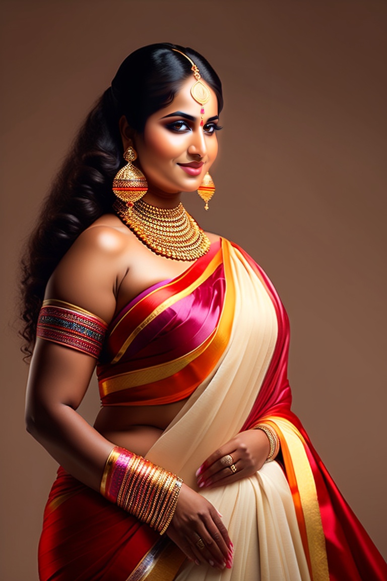 Lexica - Indian woman, saree, stomach, white skin, Sexual