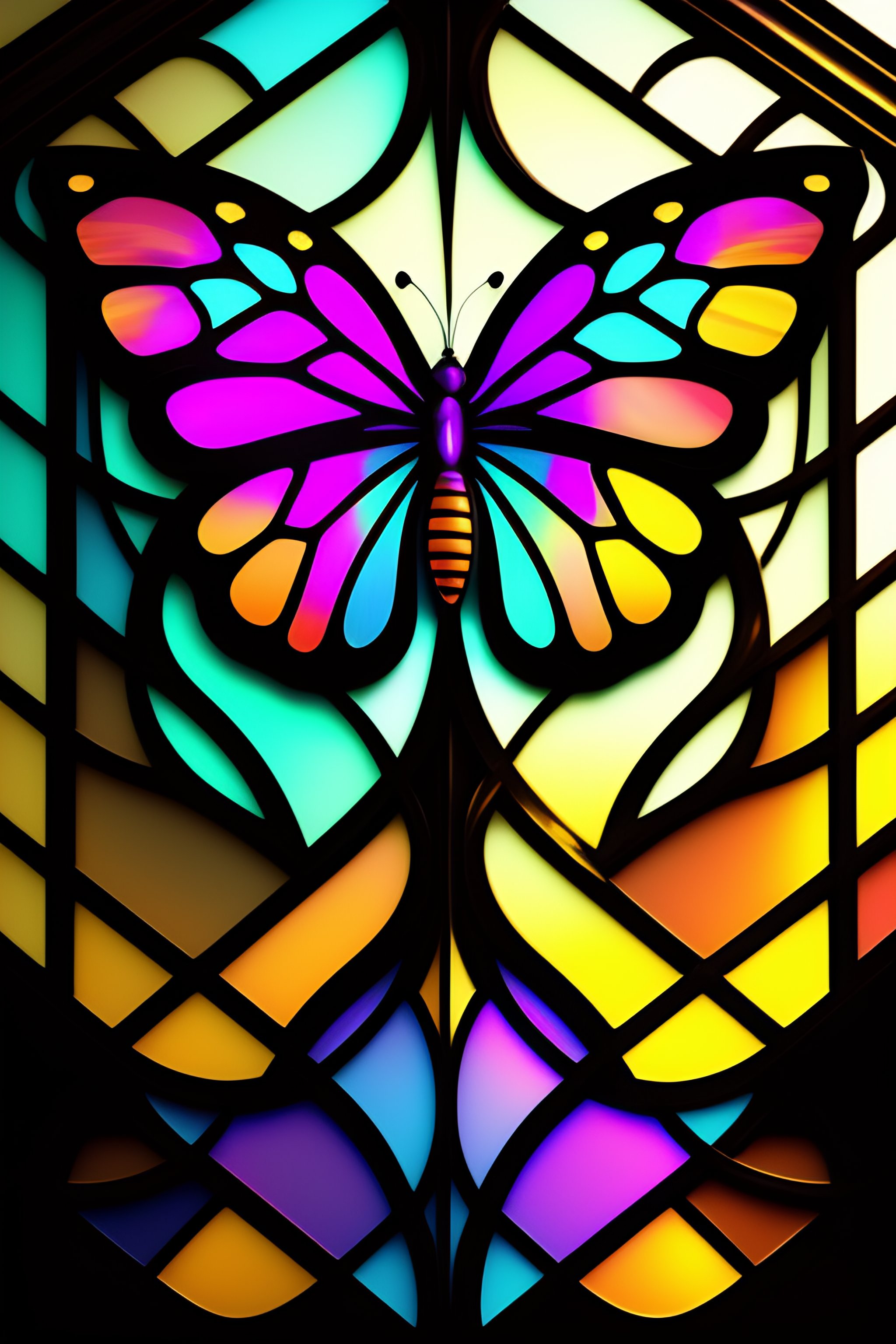 Lexica - Stained glass butterfly geometric lines wallpaper art deco