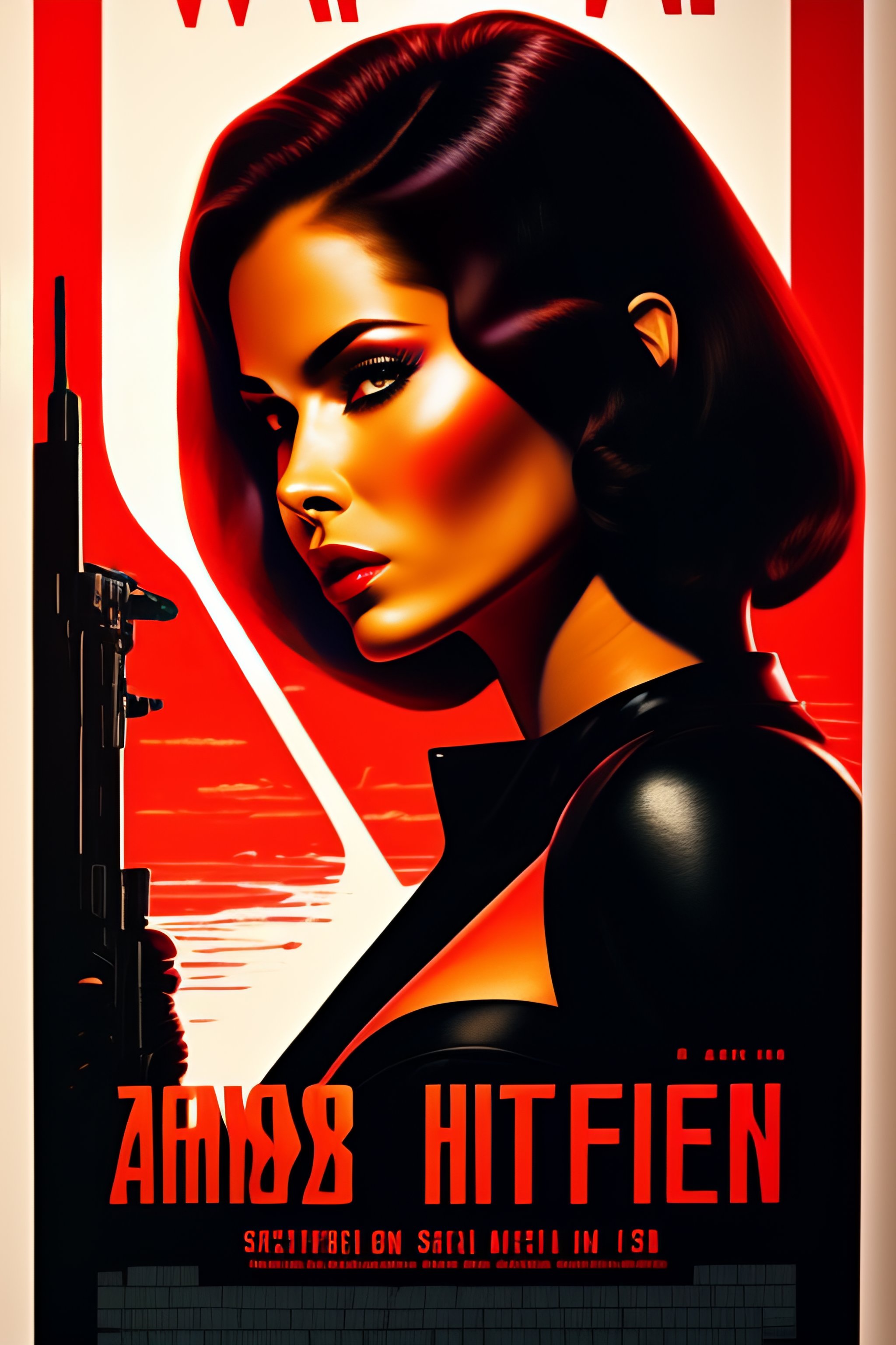 Lexica - Highly detailed movie poster for a sci-fi film, women in a sexy  black suit, red lips, black bra strip, assault rifle in hand, angry,  soldier