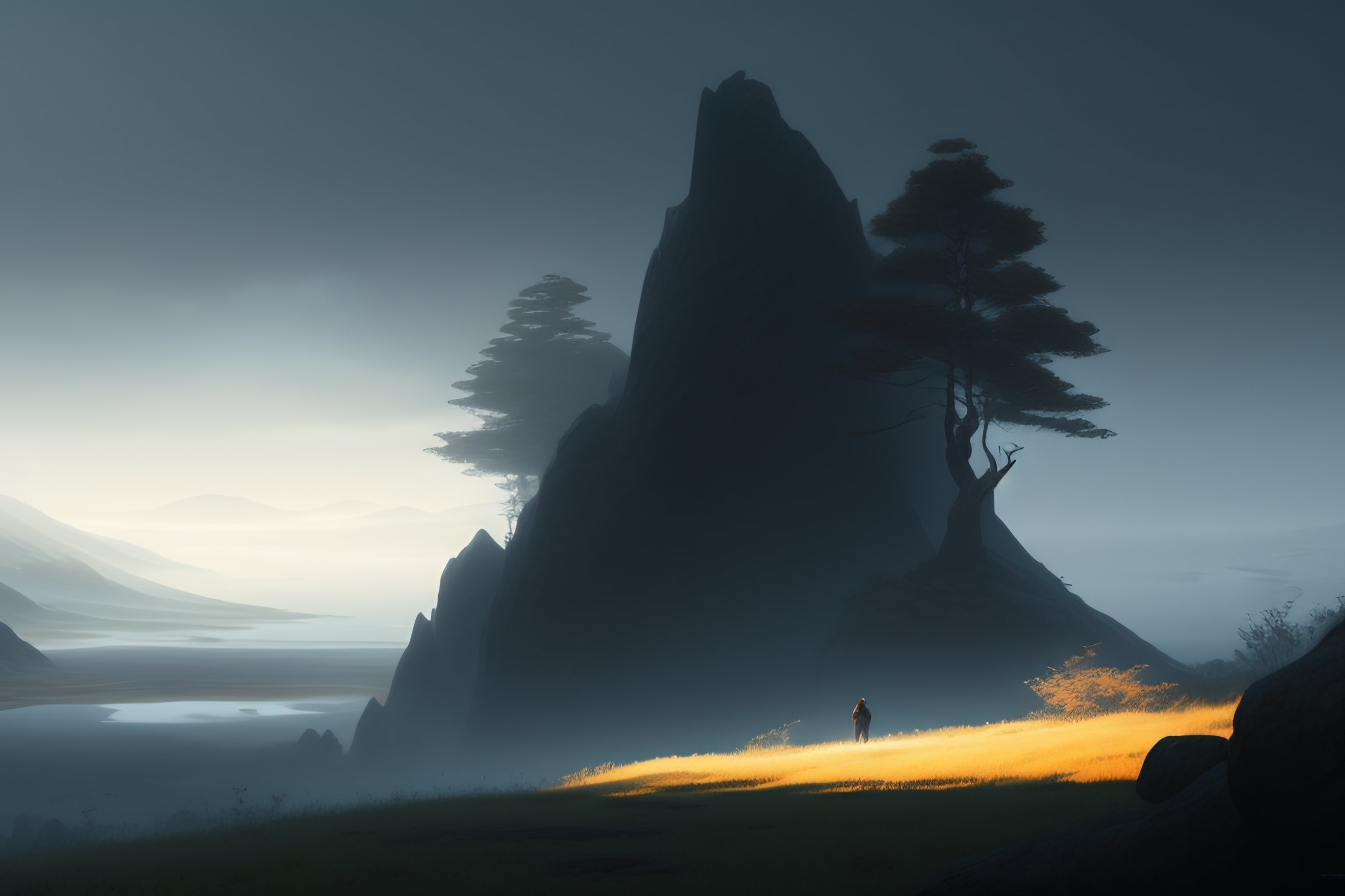 Lexica - Avalon landscape, fog, dramatic lighting, illustration by Greg ...