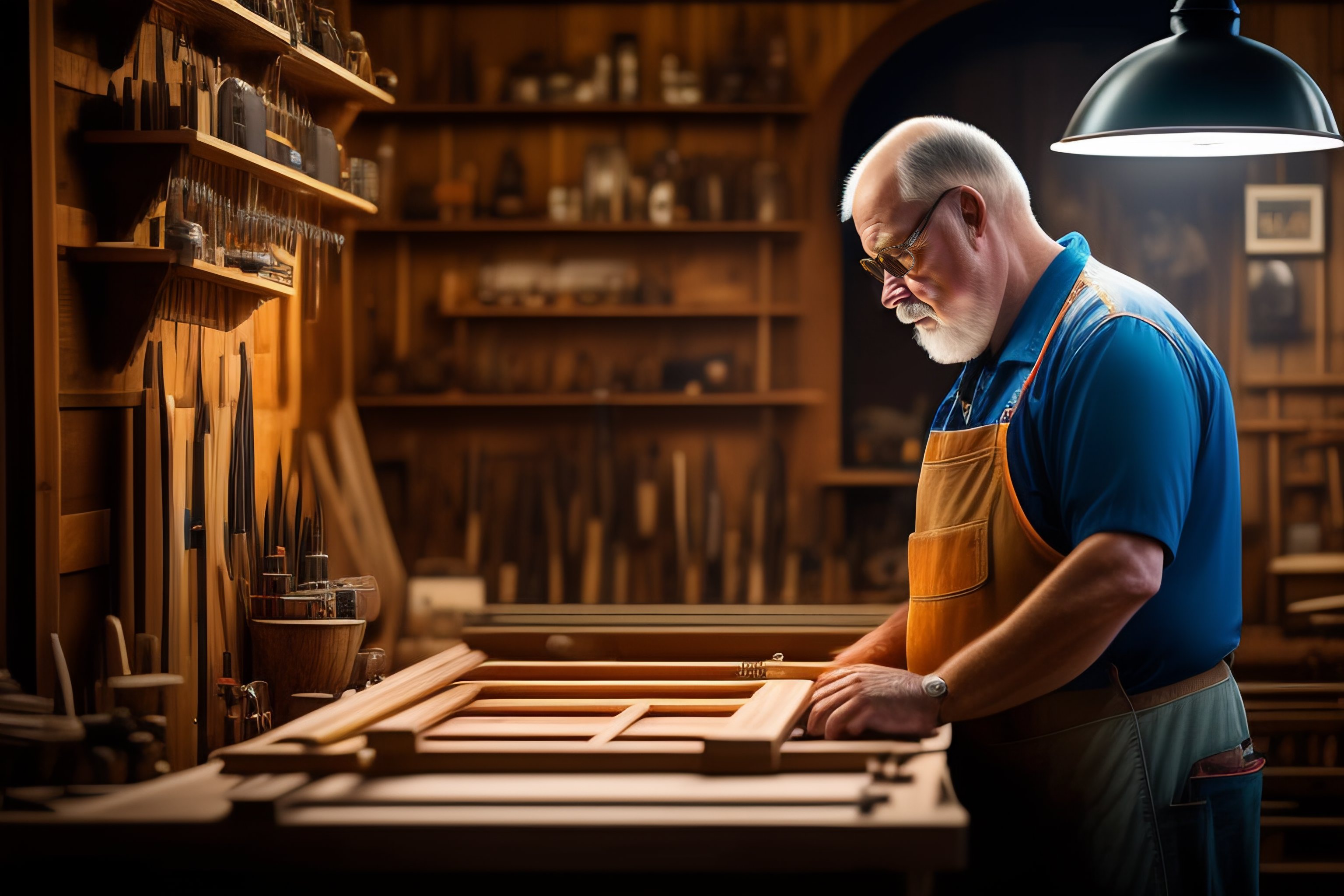 Lexica Ed in "portrait of a master woodworker in his shop