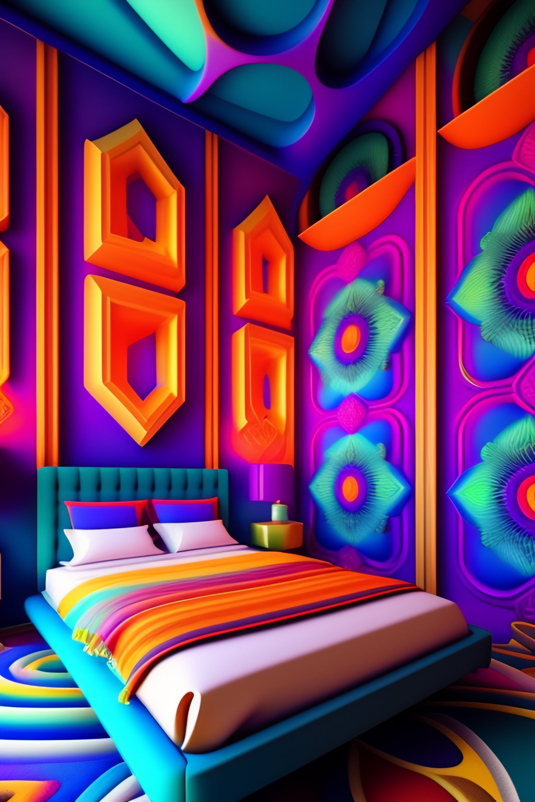 Lexica - The most psychedelic geometric patterned bedroom imaginable ...