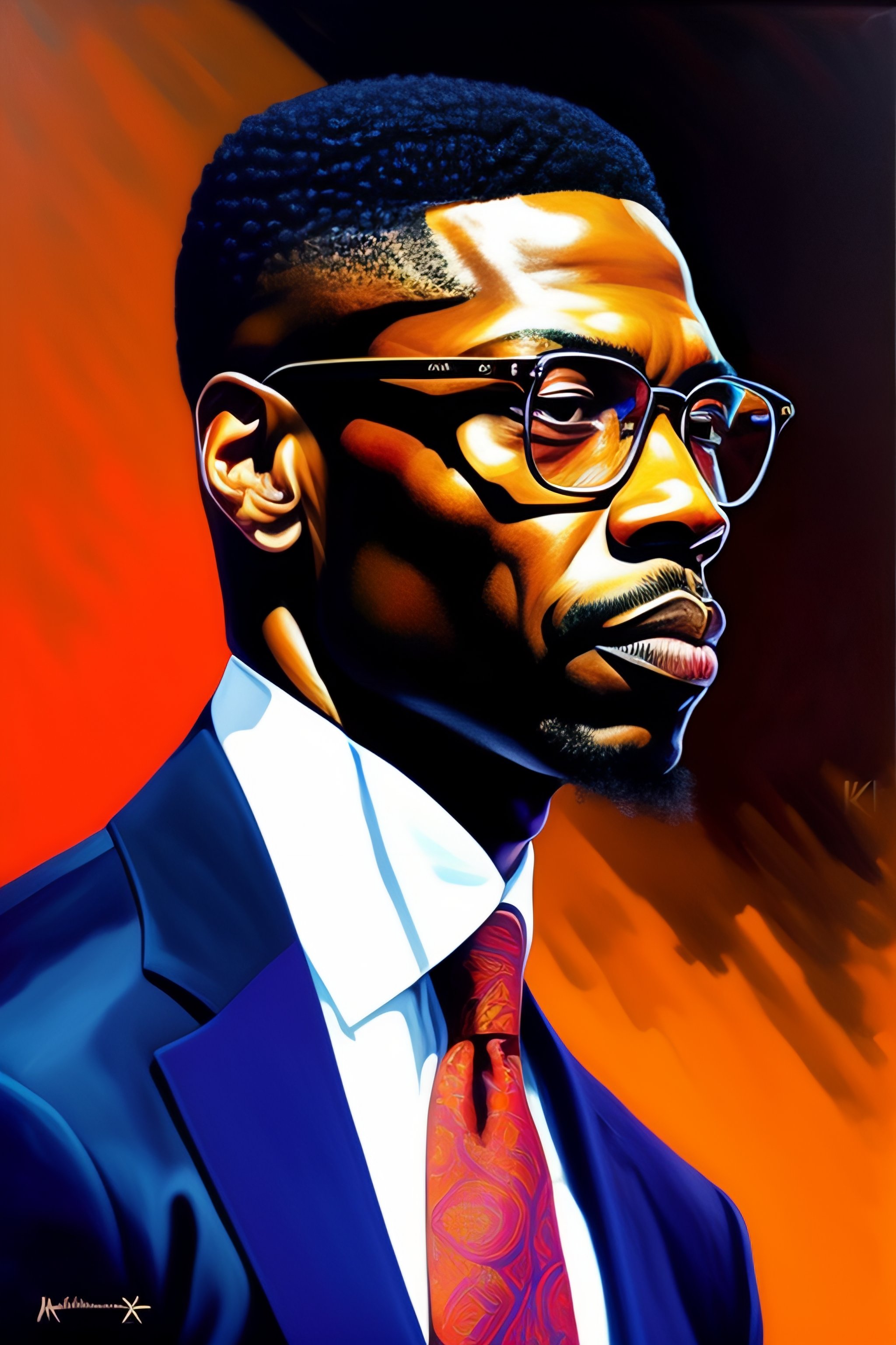 Lexica Malcolm x portrait by Kehinde Wiley oil paint on