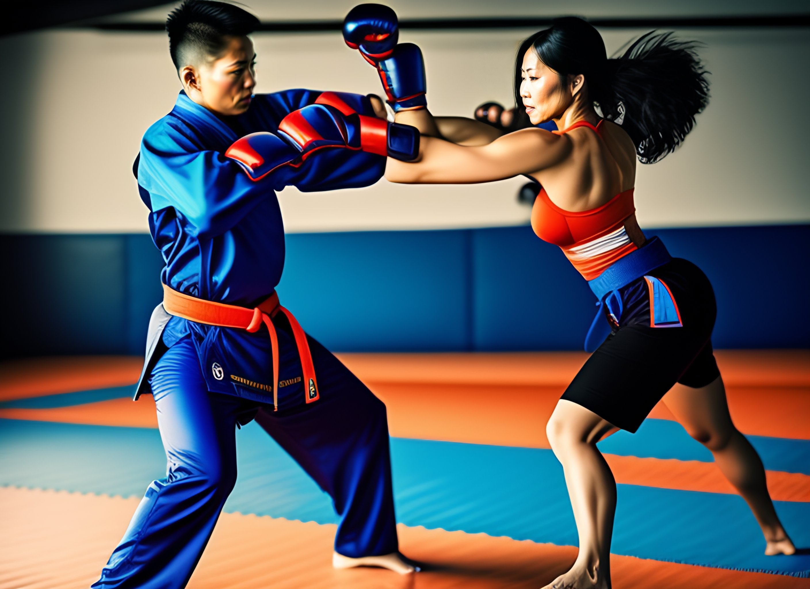 Lexica - Martial arts fighting lady sweating blue clothes