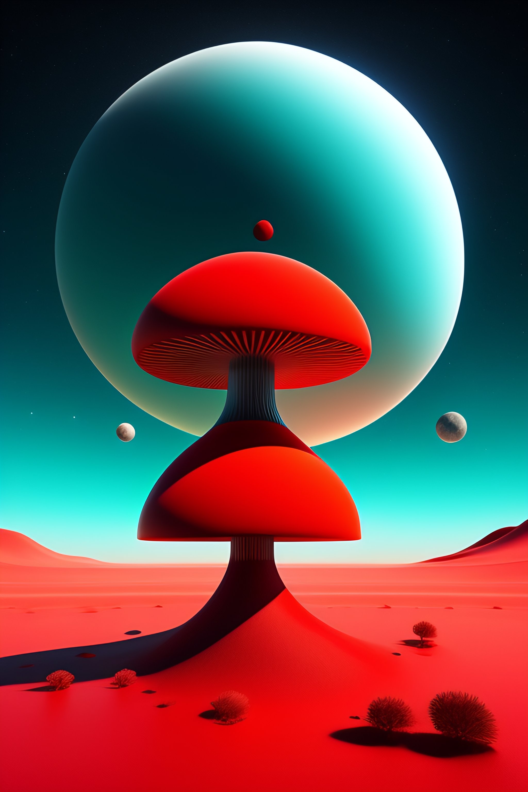 Lexica Red Mushroom on the surface of neptune, photorealistic