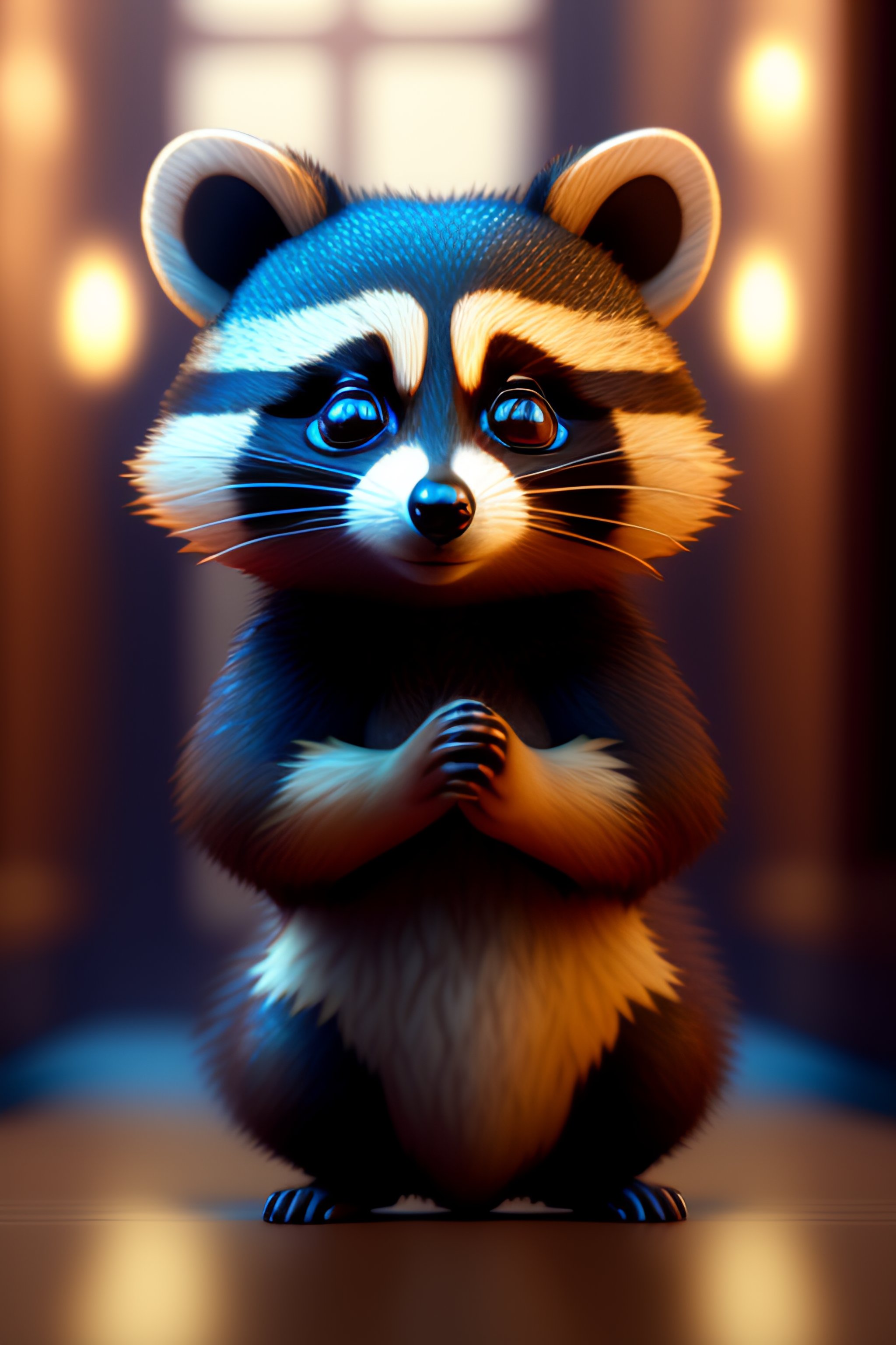Lexica - Cute small racoon waving at me and smiling greeting me in ...