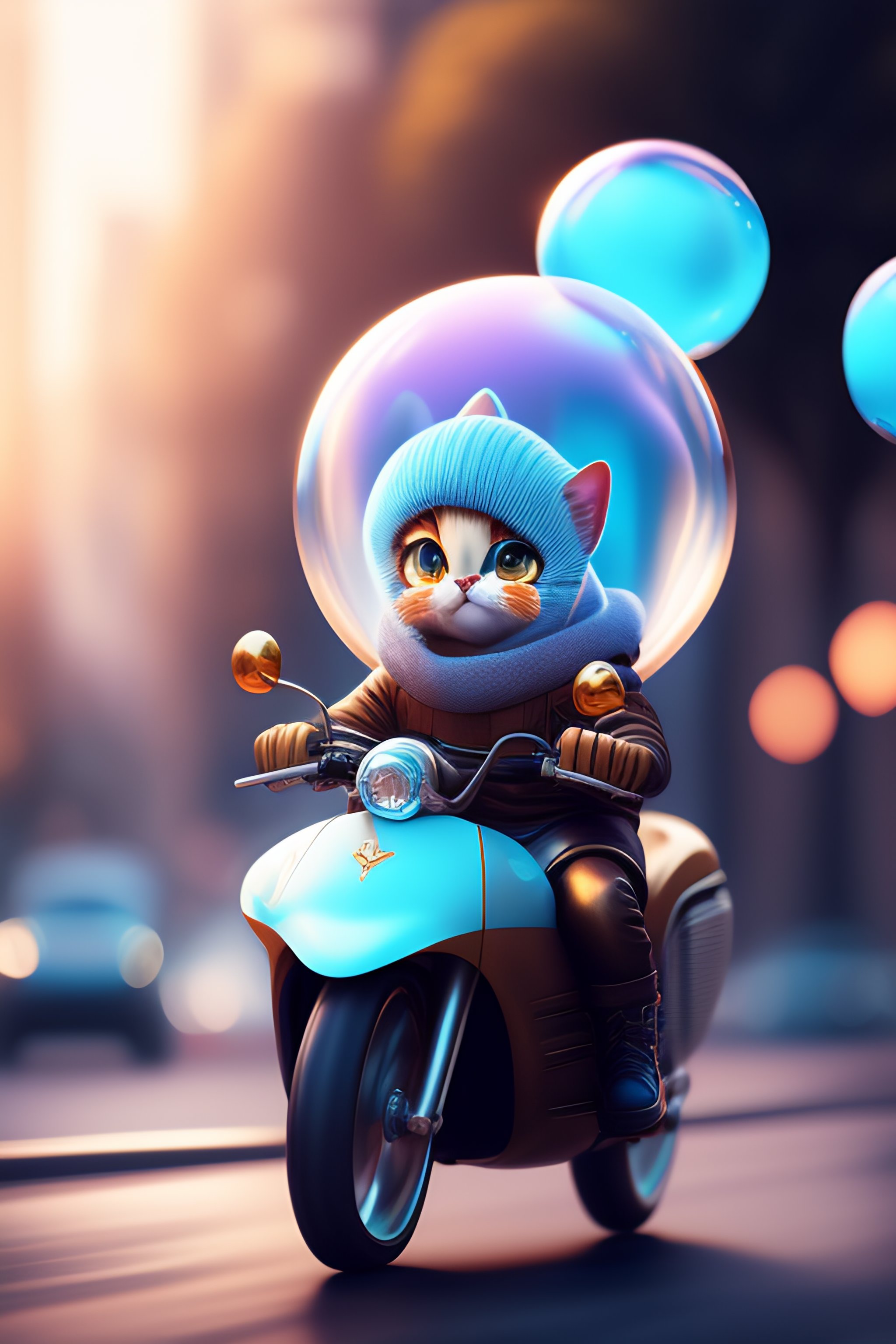 Lexica - Cinematic portrait of cute Mew riding large blue bubble, oil ...