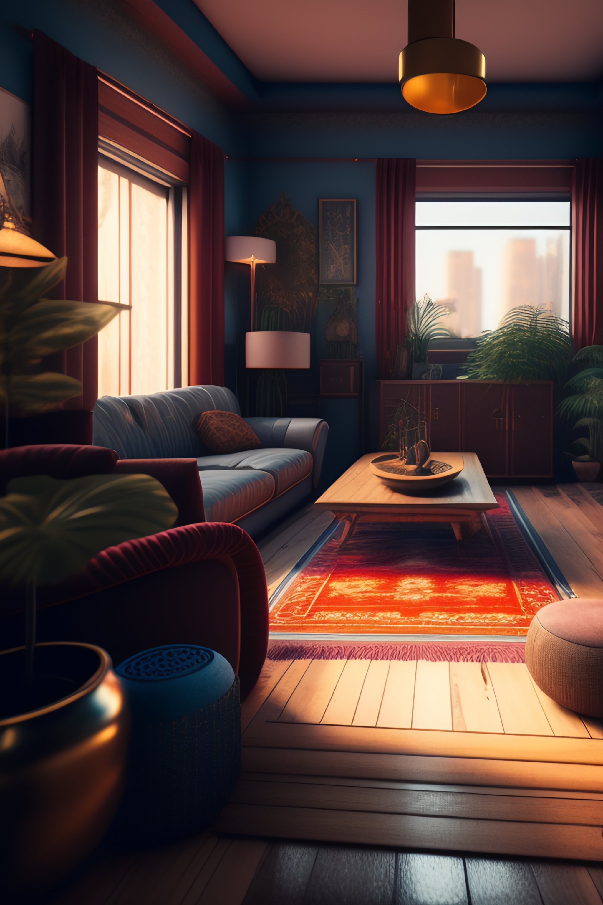 Lexica - Highly detailed interior shot of a messy vintage living room ...