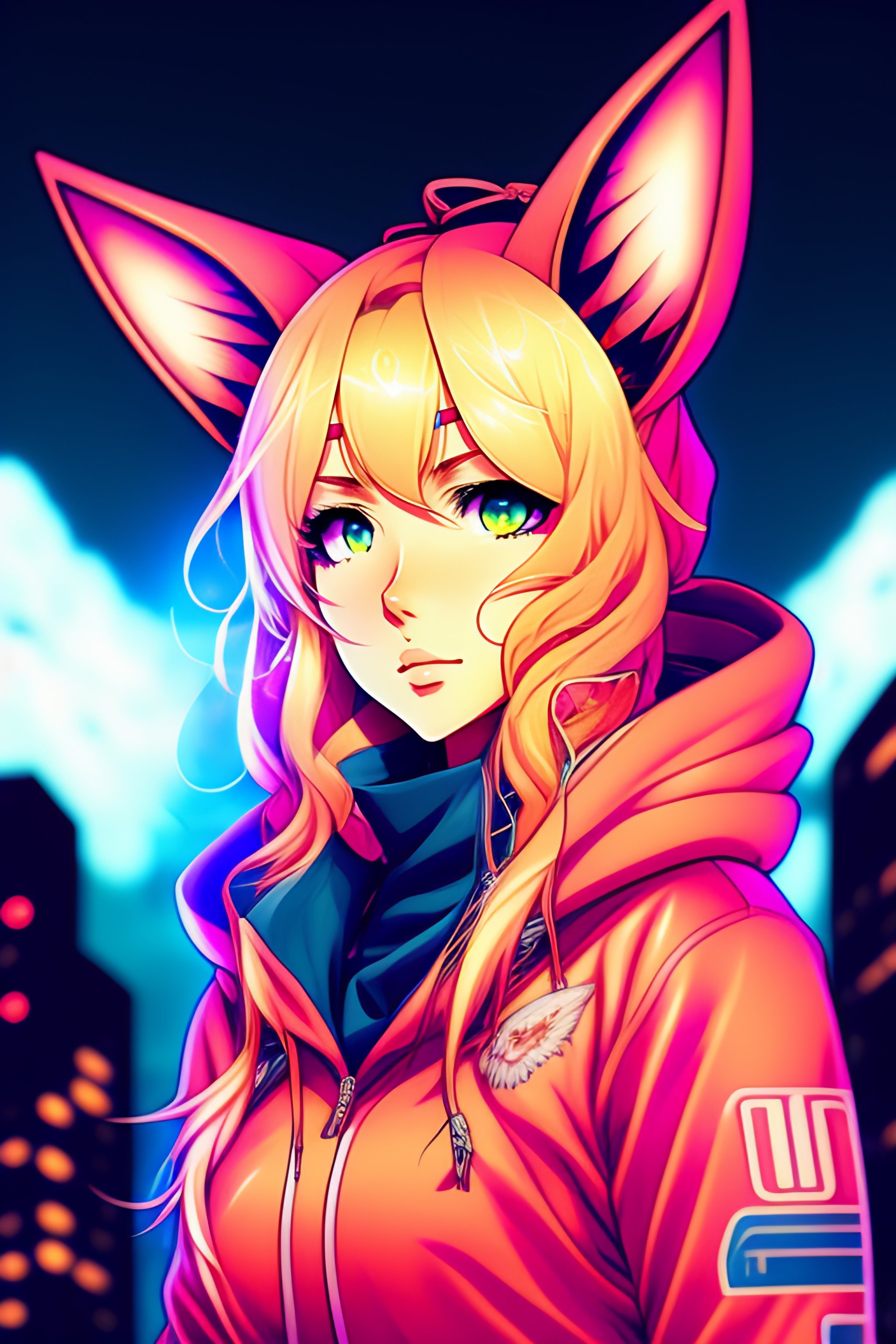 Lexica Anime Style Woman Long Blonde Hair Blue Eyes Wolf Ears Wolf Tail Human Head Tan