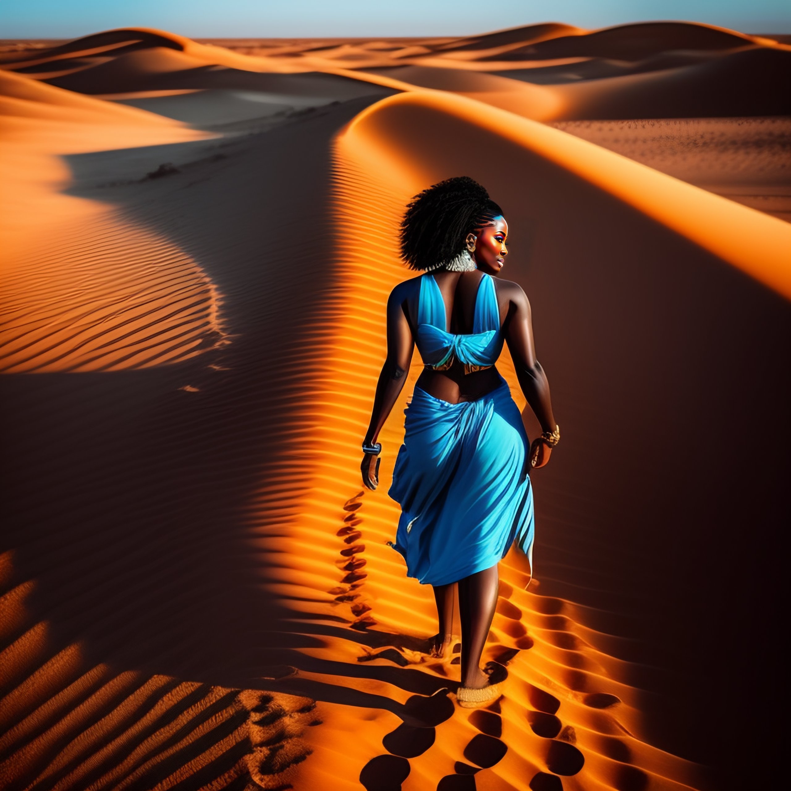 Lexica Lovely African Women With Blue Skin Has A Desert Journey With Footprints In The Sand 