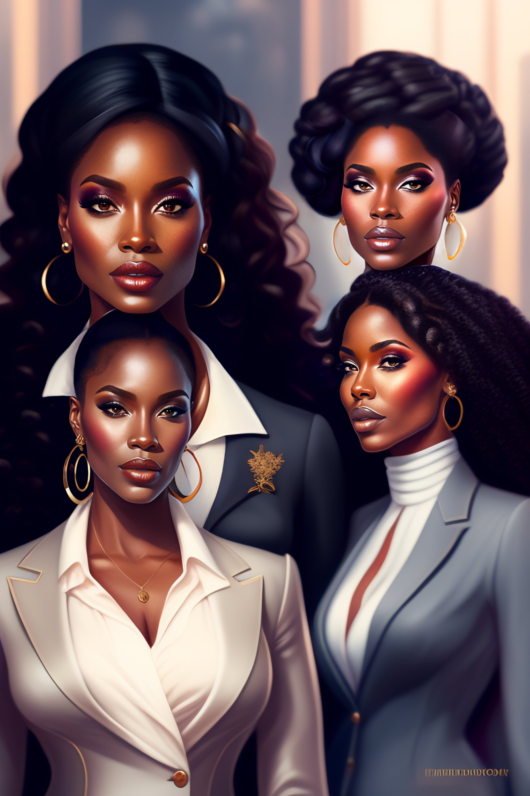 Lexica - Black business woman with her team, full body, intricate, elegant,  highly detailed, digital painting, concept art, art station, smooth, shar