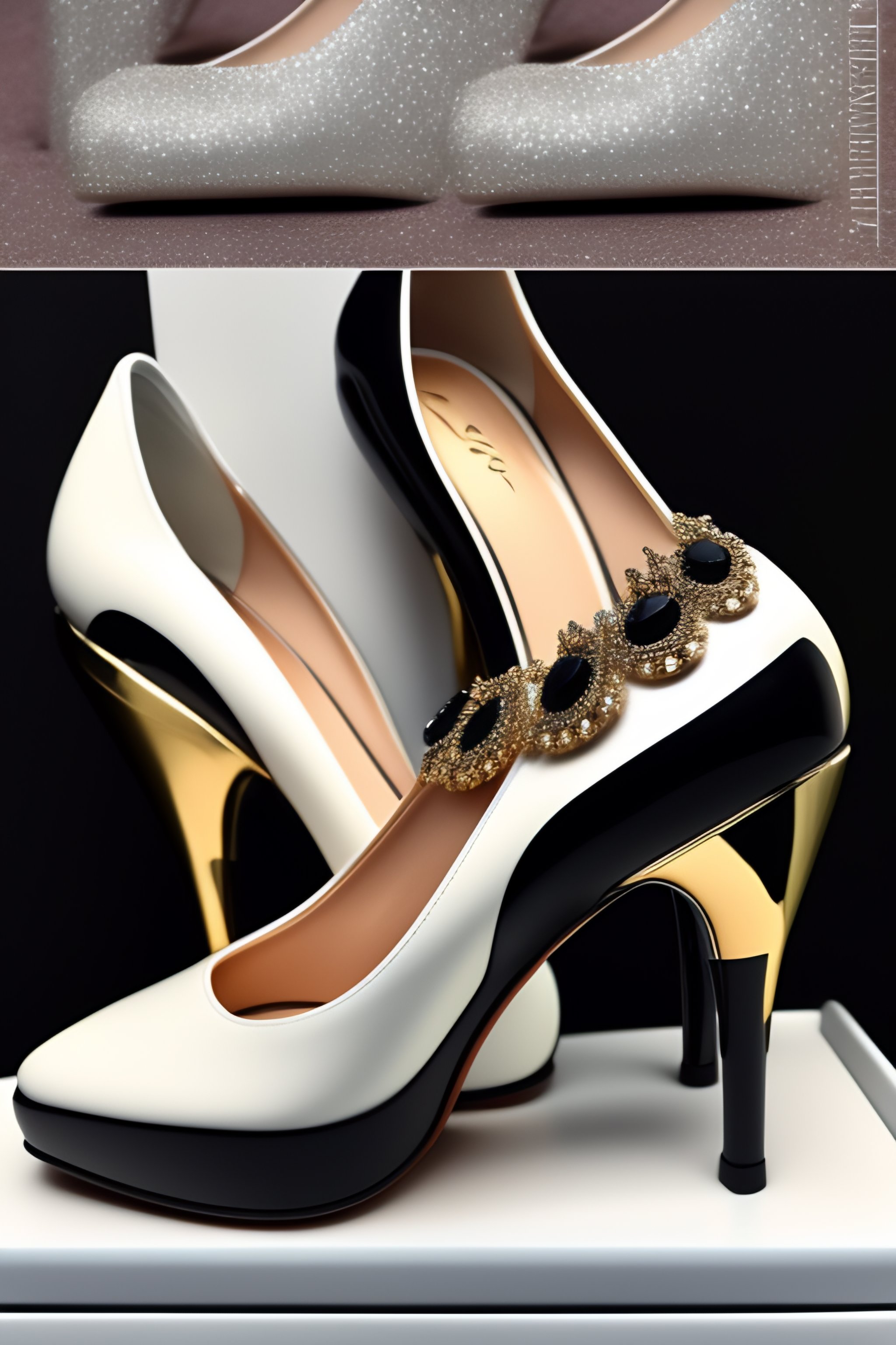 Lexica - Create a luxury shoes and black whit diamond on the heels and ...