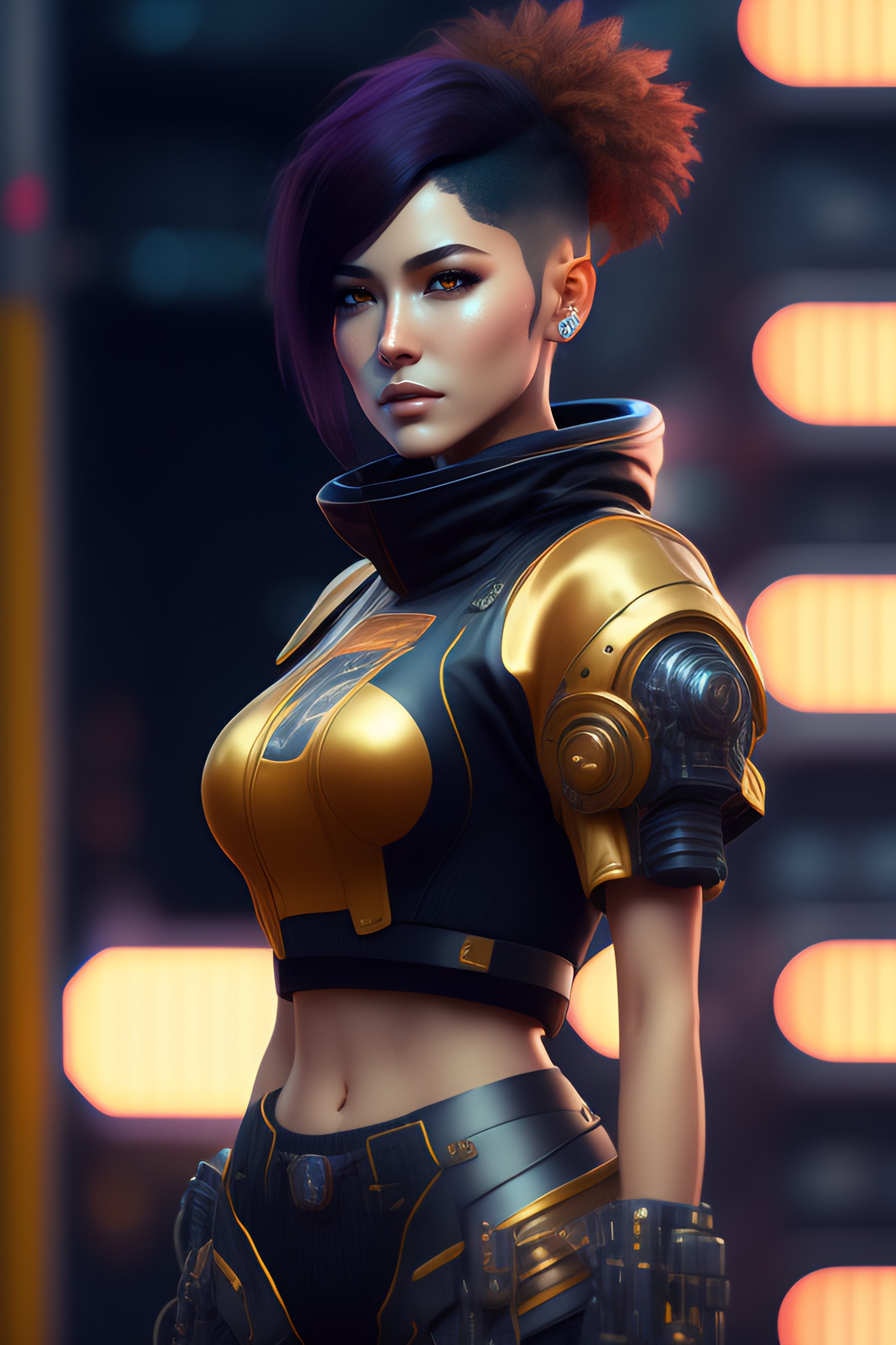 Lexica - Mech Punk clothes with short hair girl, battle status, hyper ...