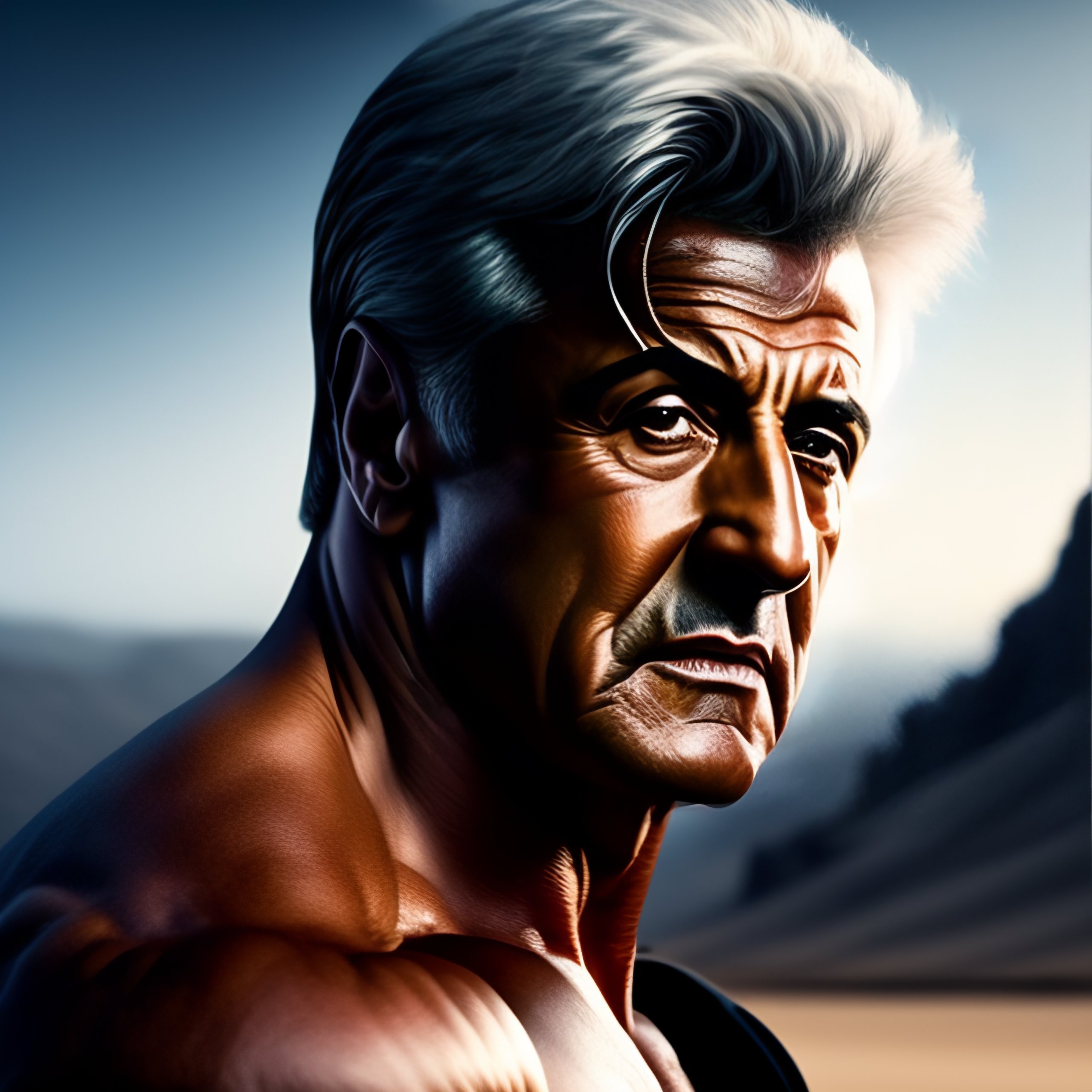 Lexica - Very old sylvester stallone as rocky, white hair, wrinkles, no ...