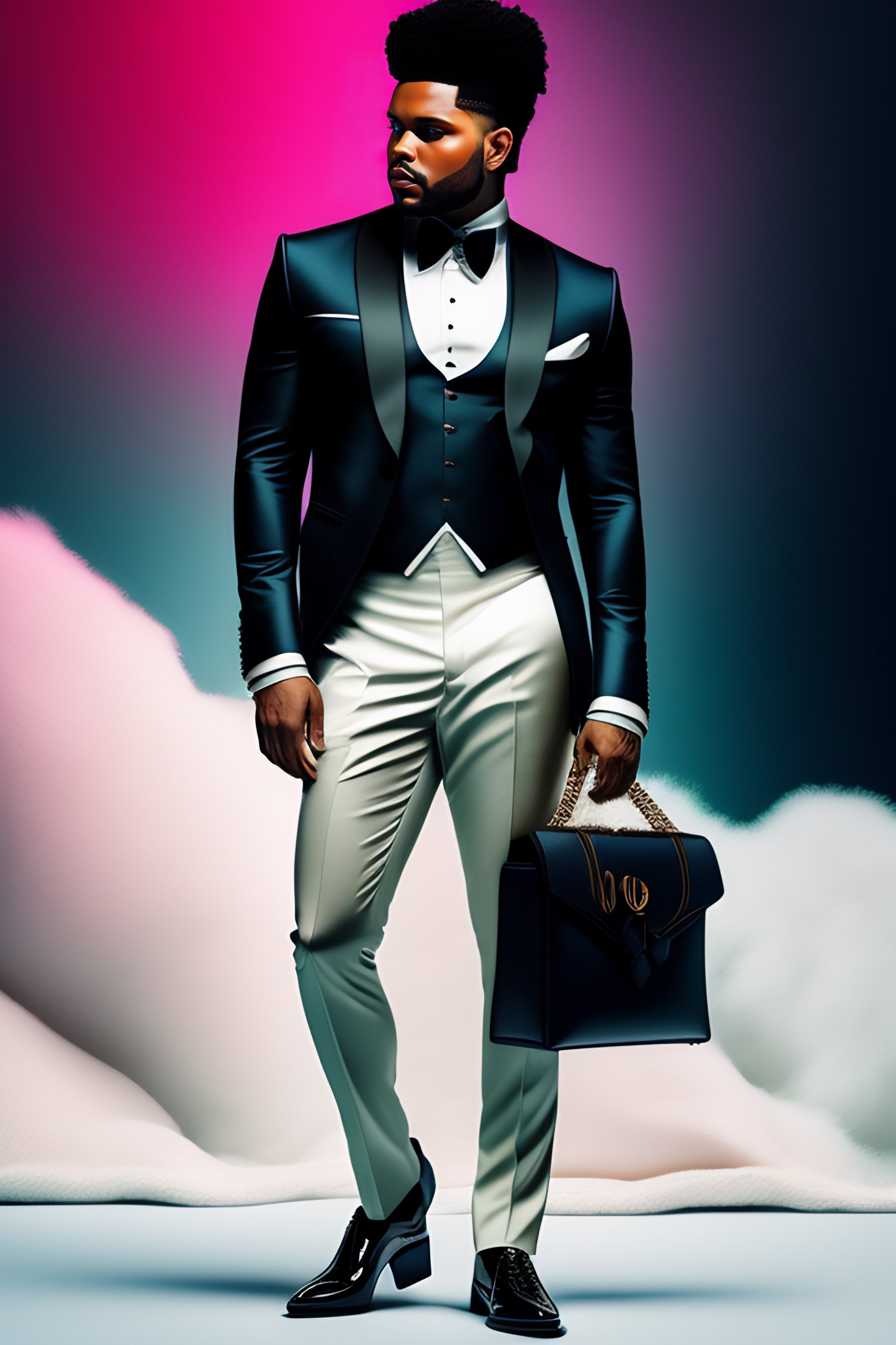 Lexica - The Weeknd, gucci three piece suit, channel handbag, mercedes key  chain laying on a bed character concept design, painting, detailed,  vivid