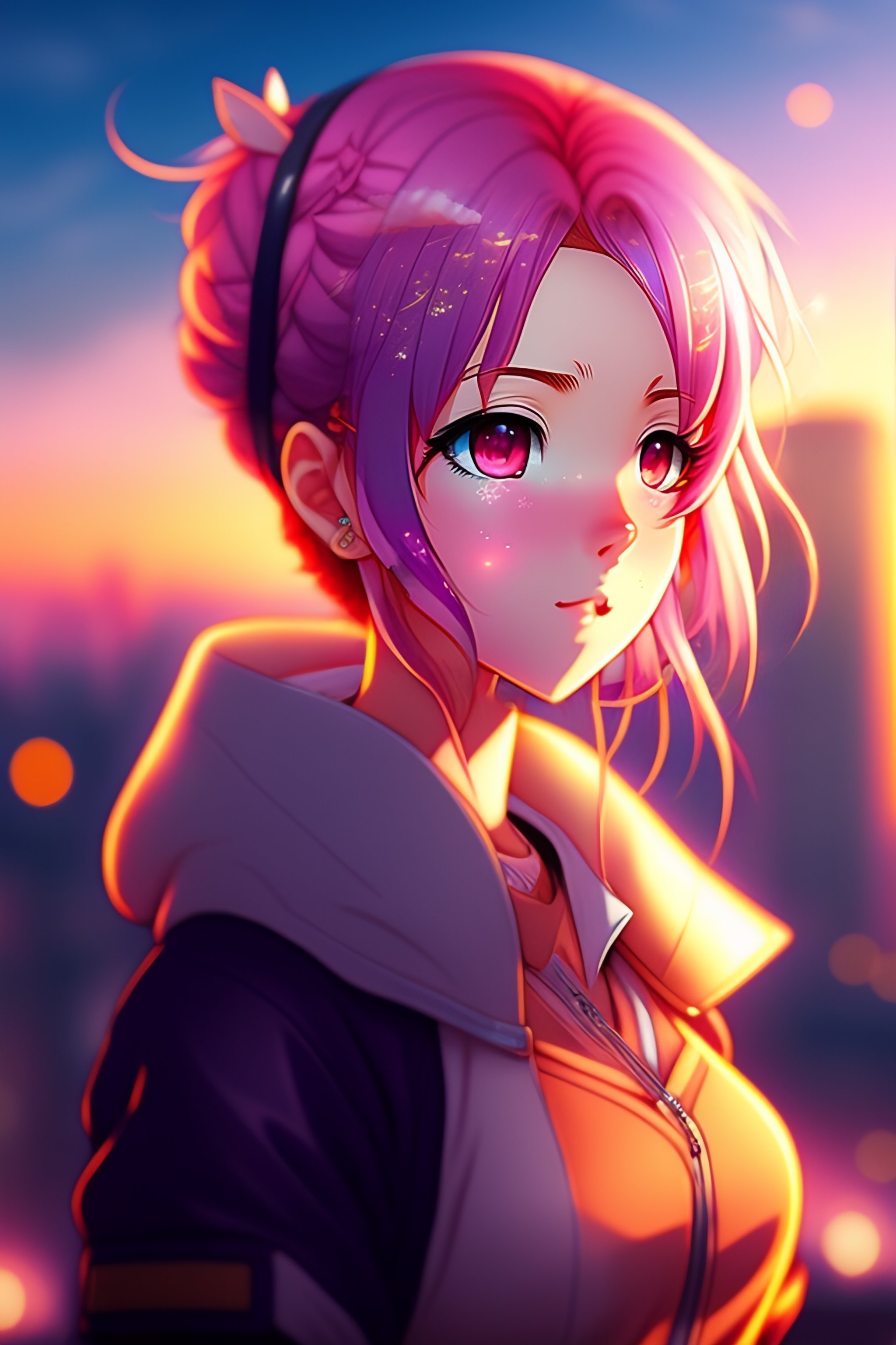 Lexica Anime Art Anime Key Visual Of A Cute Anime Girl With Pink Hair And Big Eyes City 