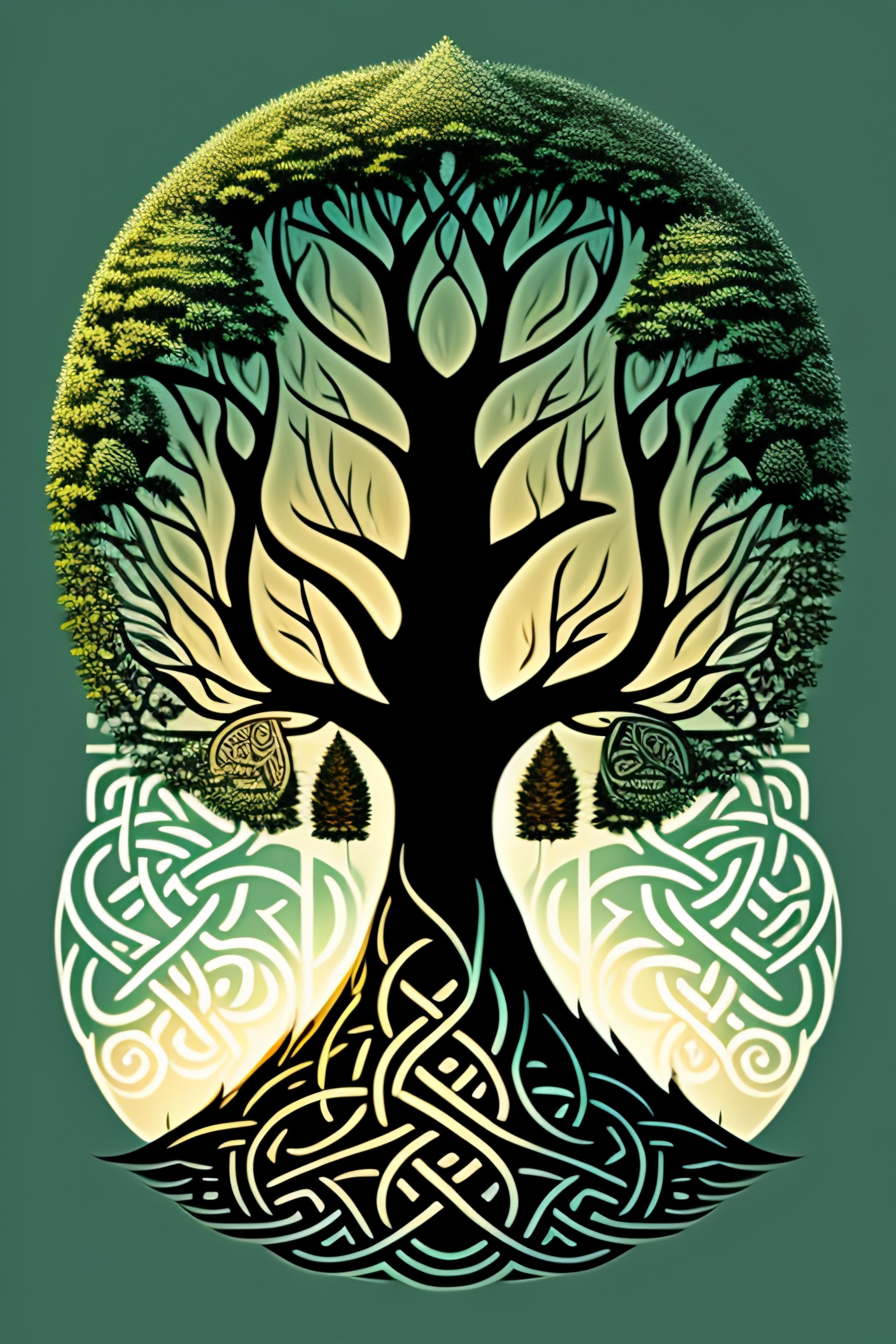 Lexica - Celtic tree of life, a heavy metal tee shirt vector design,  trending on artstation, fine details, realistic shaded