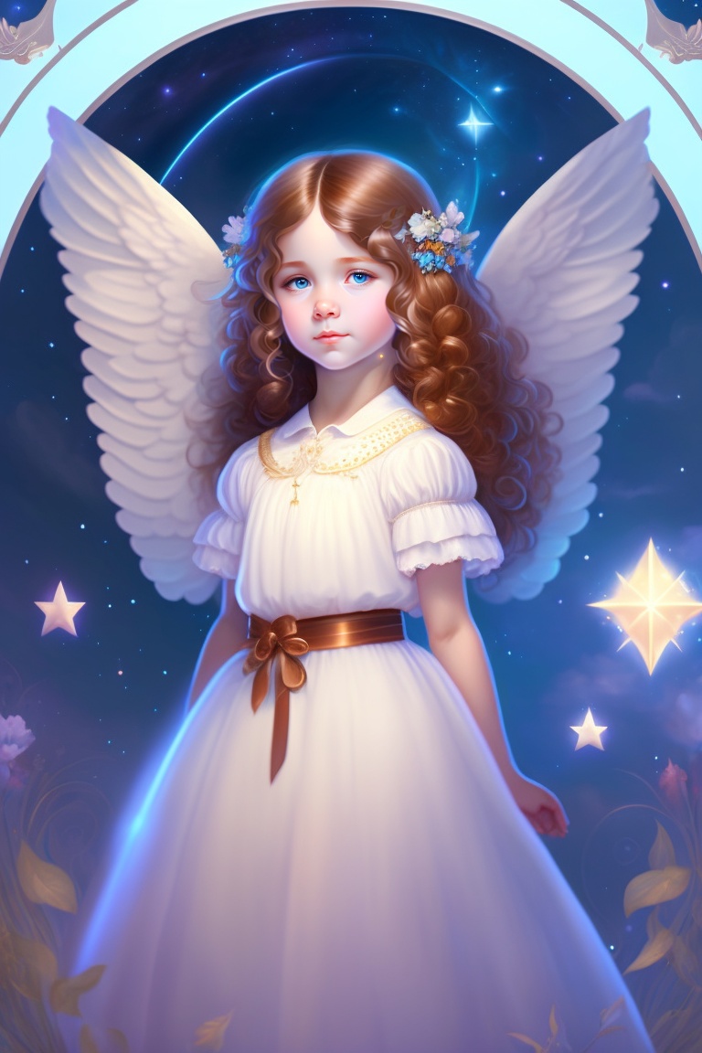 Lexica - A cute little girl with shoulder length curly brown hair and ...