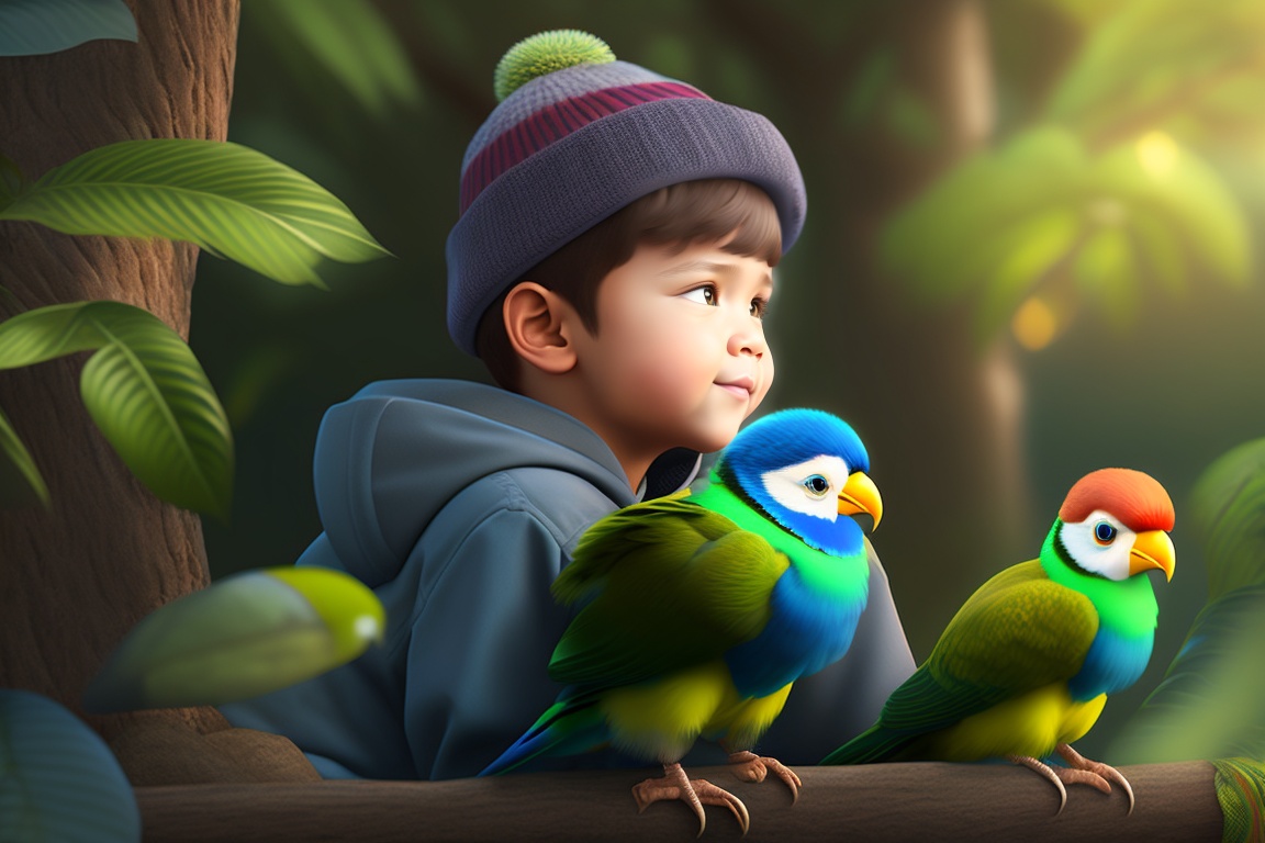 Портрет в стиле Пиксар. Стиль Pixar животные. A boy with a Parrot.