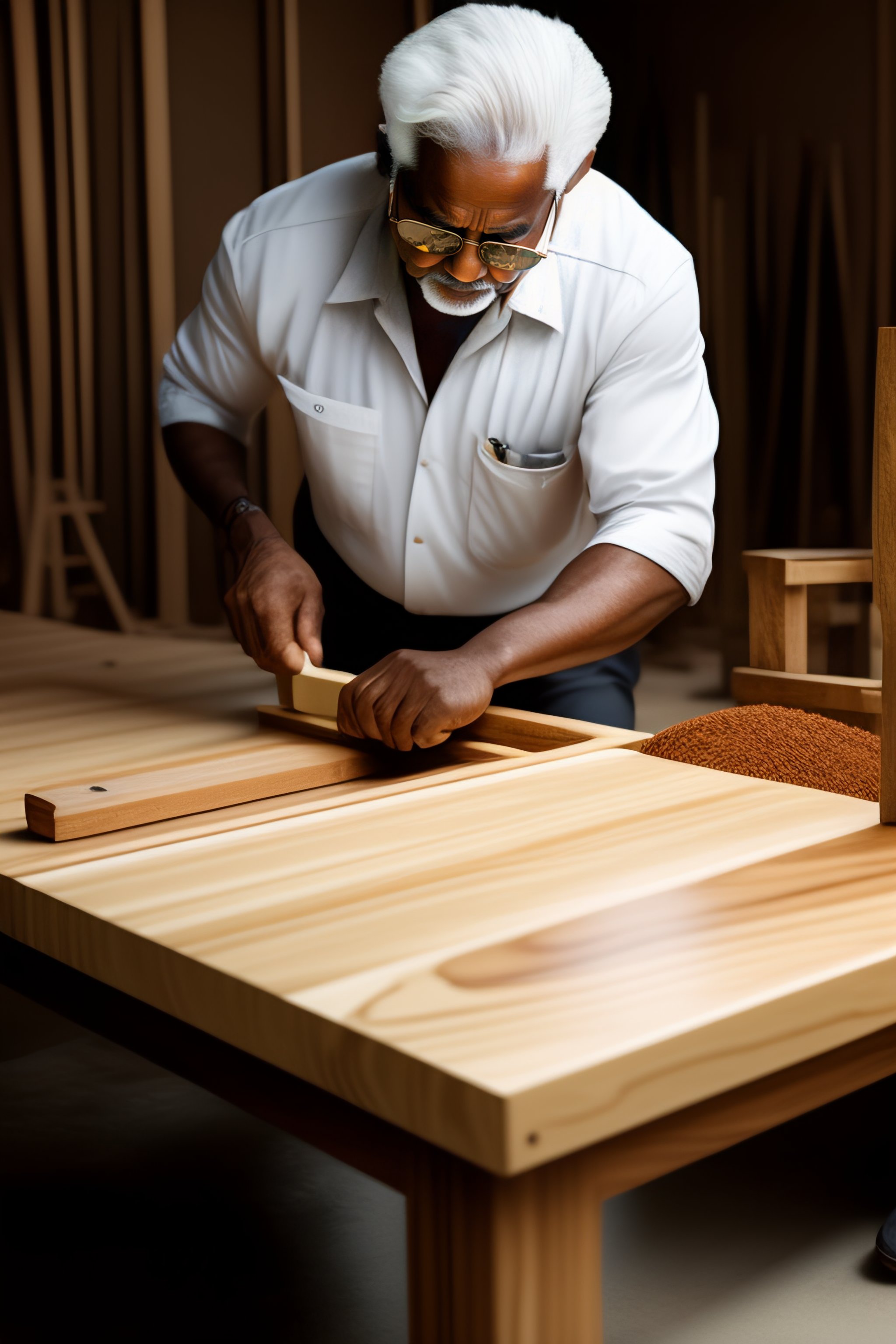 Lexica - Man building table, bronze skin, white hair