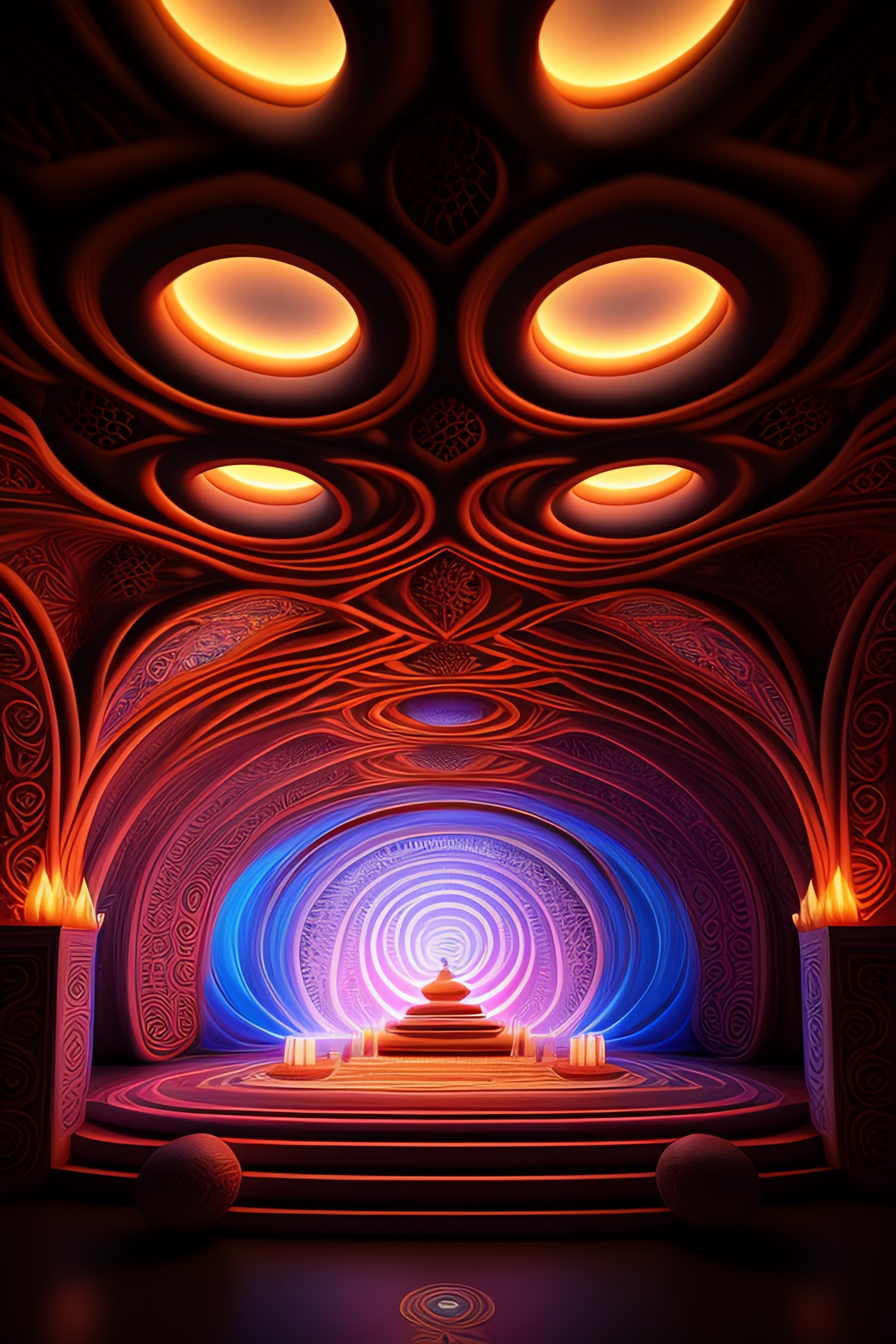 Lexica - Ancient magic mushroom temple interior alex grey 8k