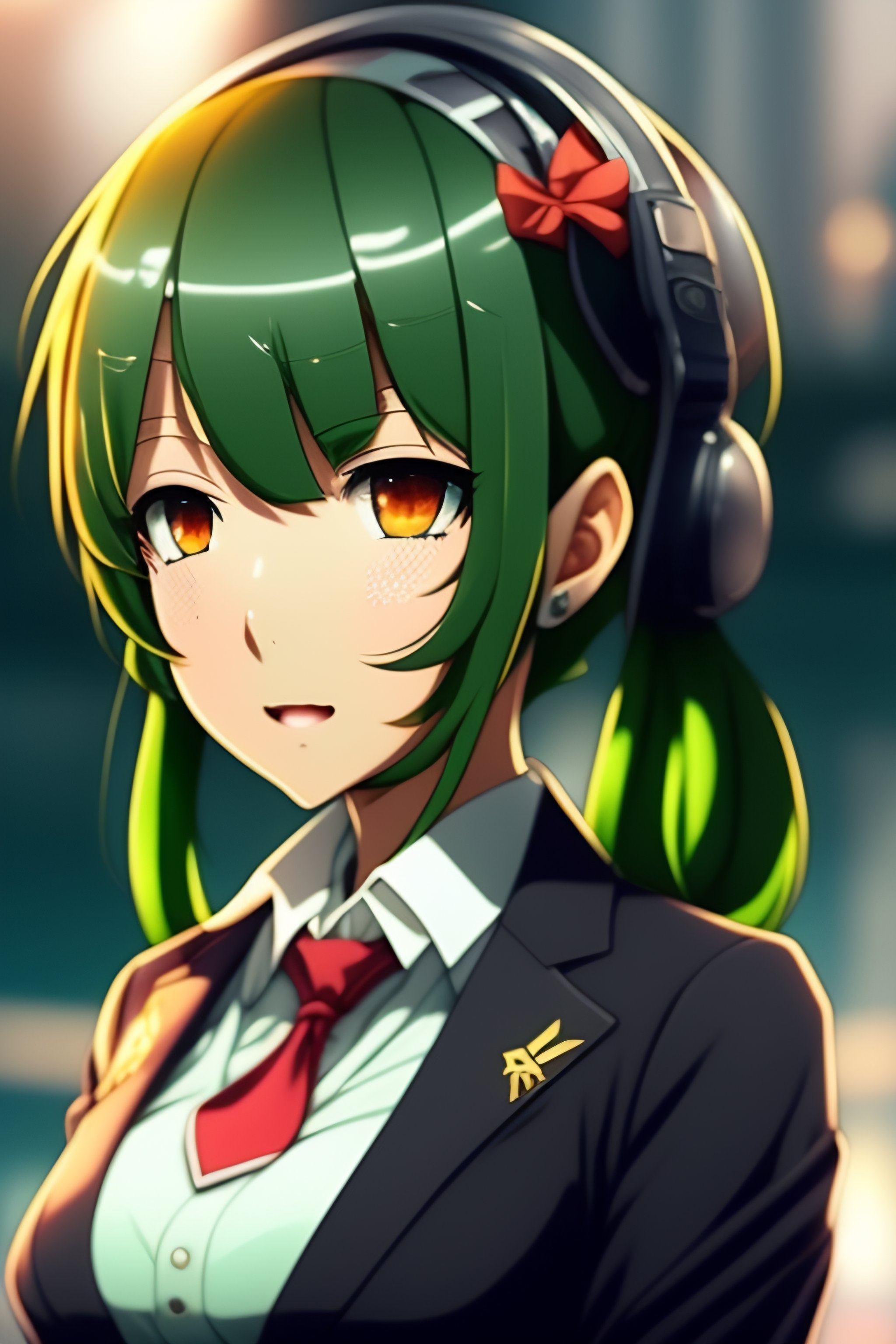 Lexica Anime Hot Green Short Twintail Hair Girl With Suit And Bottle On Head 