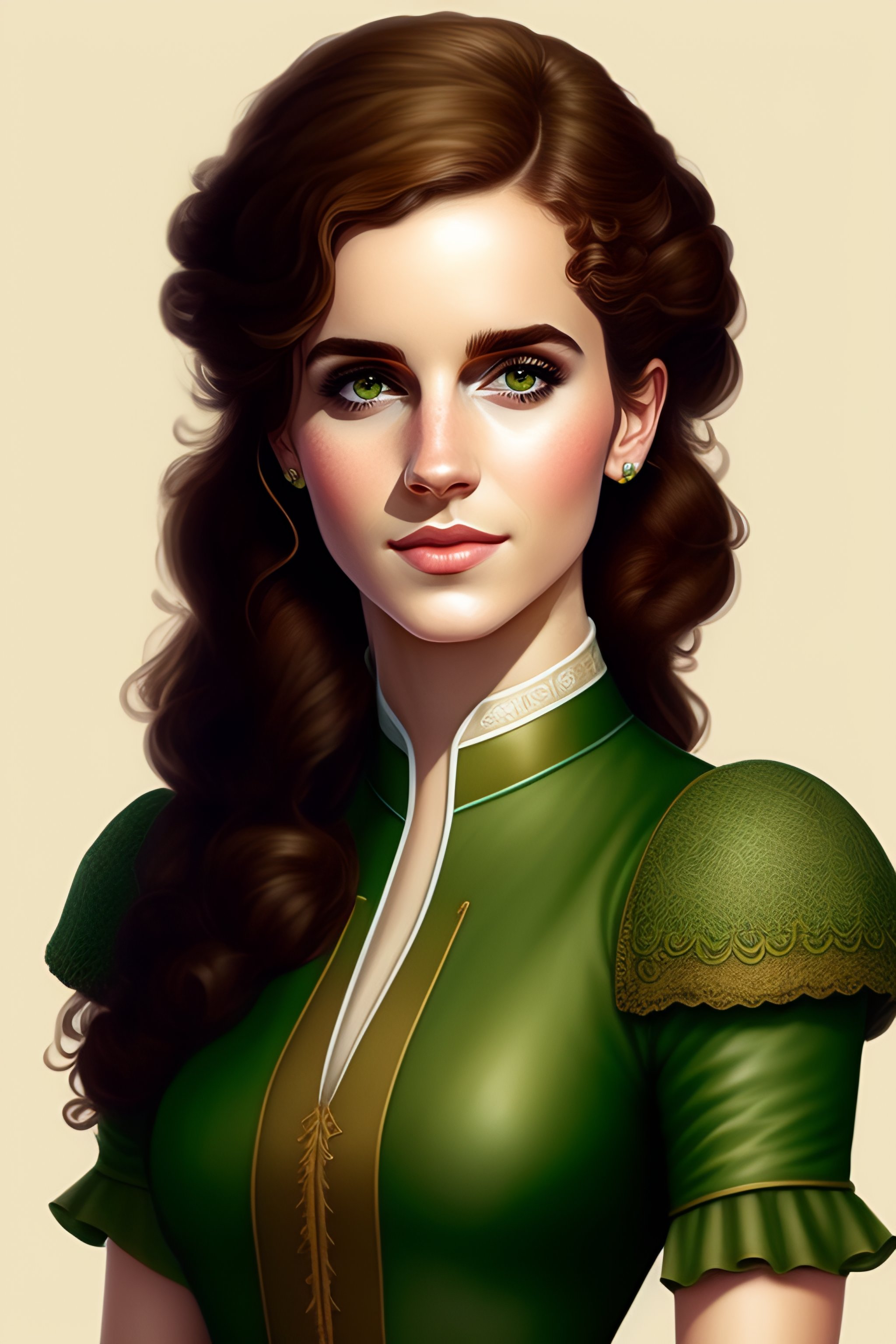 Lexica - A curly-haired girl Emma Watson with brown hair green dress ...