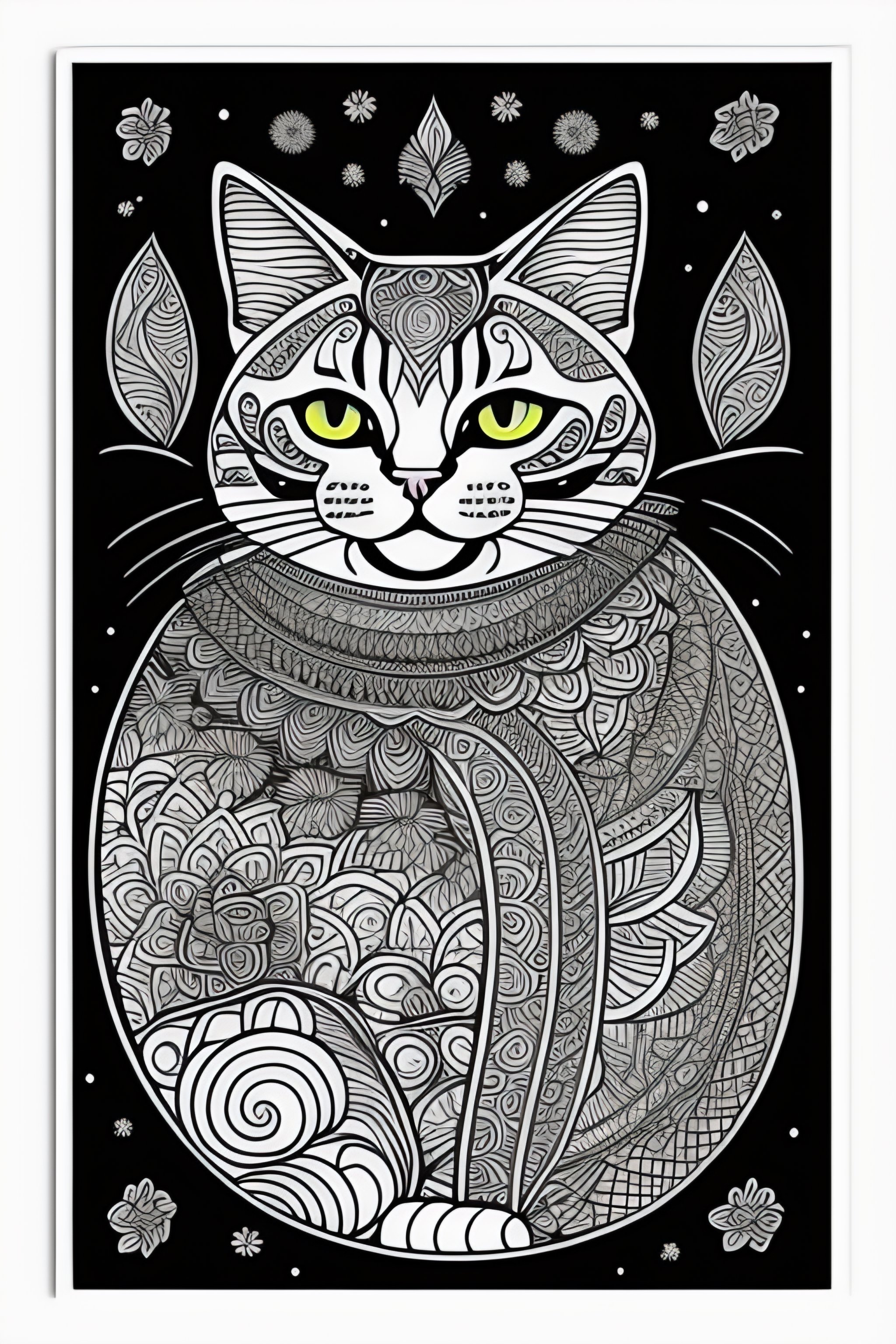 Lexica - Cat style coloring book for kids , outline art, drawing, sketch,  b&w, not overcrowded