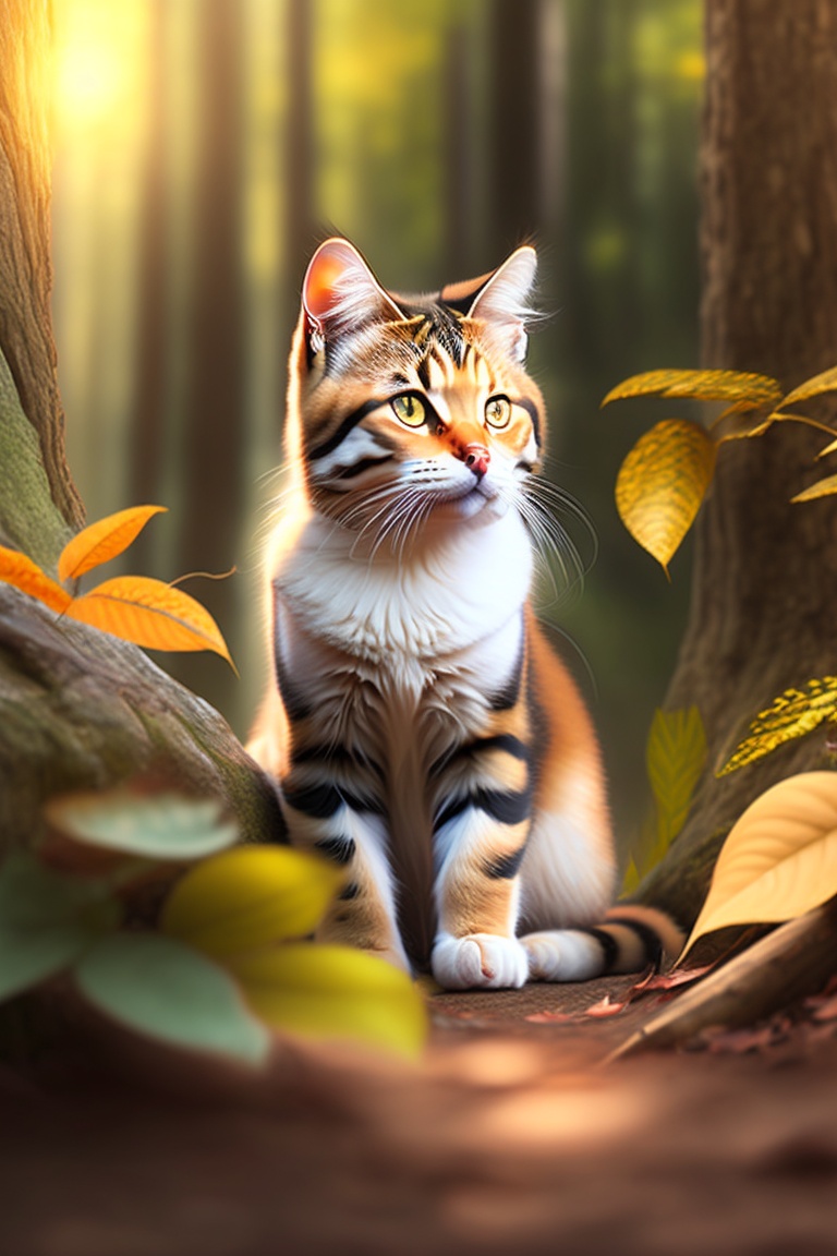 Lexica - An image of a brave and curious cat exploring a lush forest ...