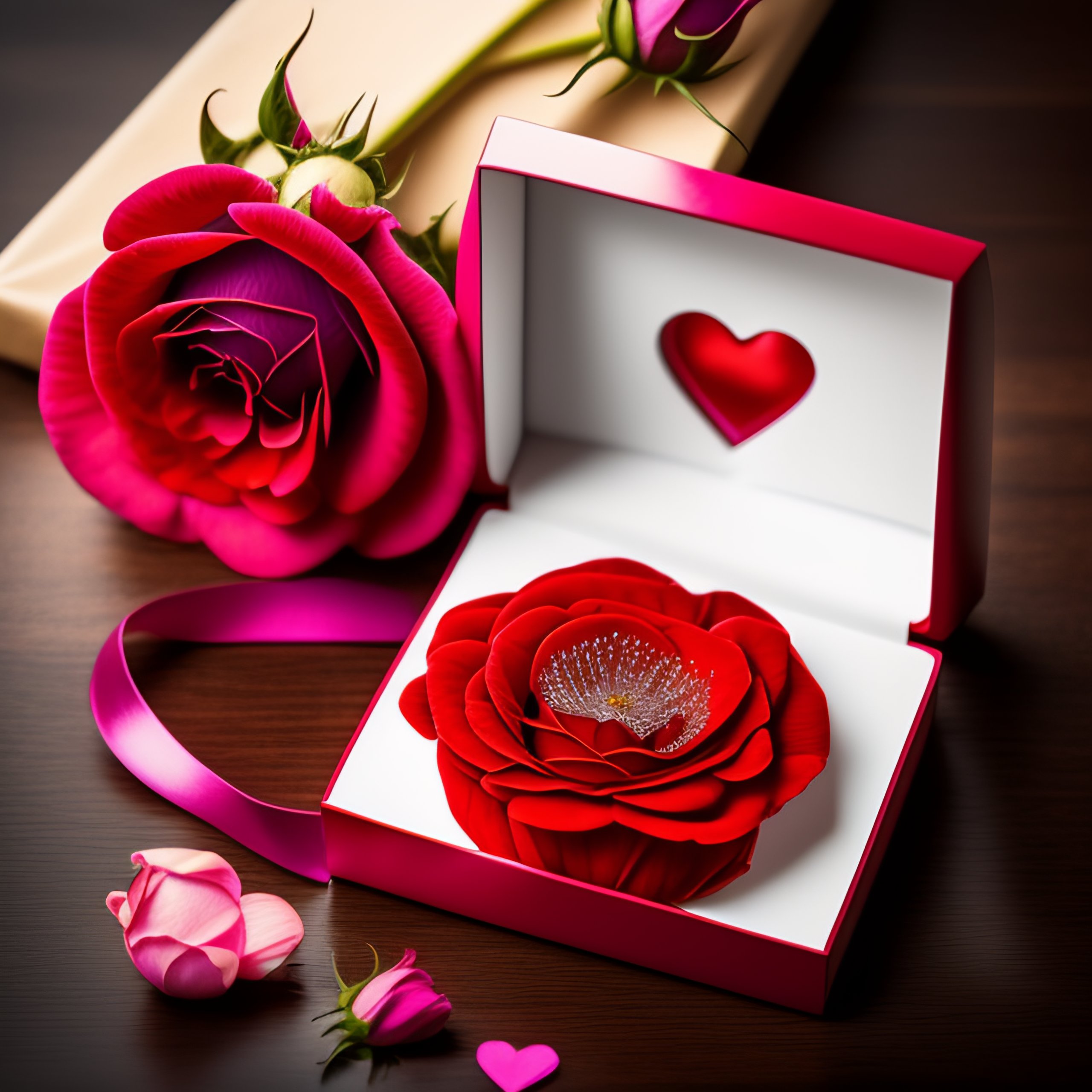 Lexica - Valentines day card with gift box and rose flowers