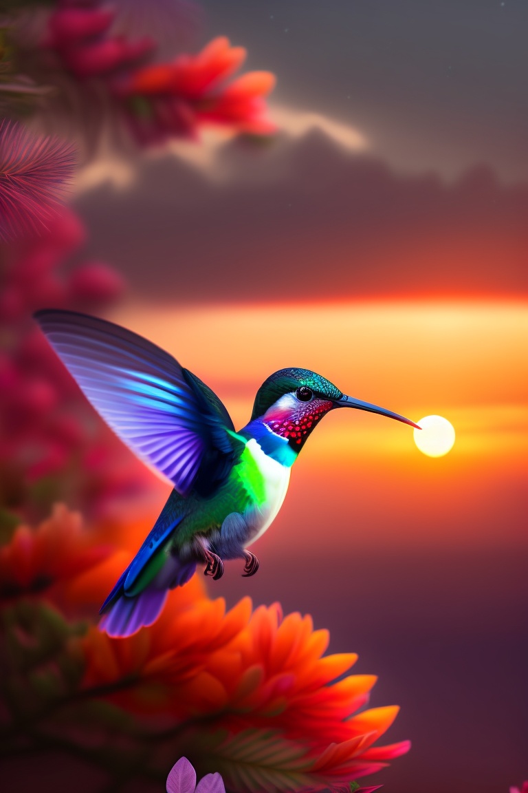 Lexica - Hummingbird with sunrise in the background digital art, 8K ...