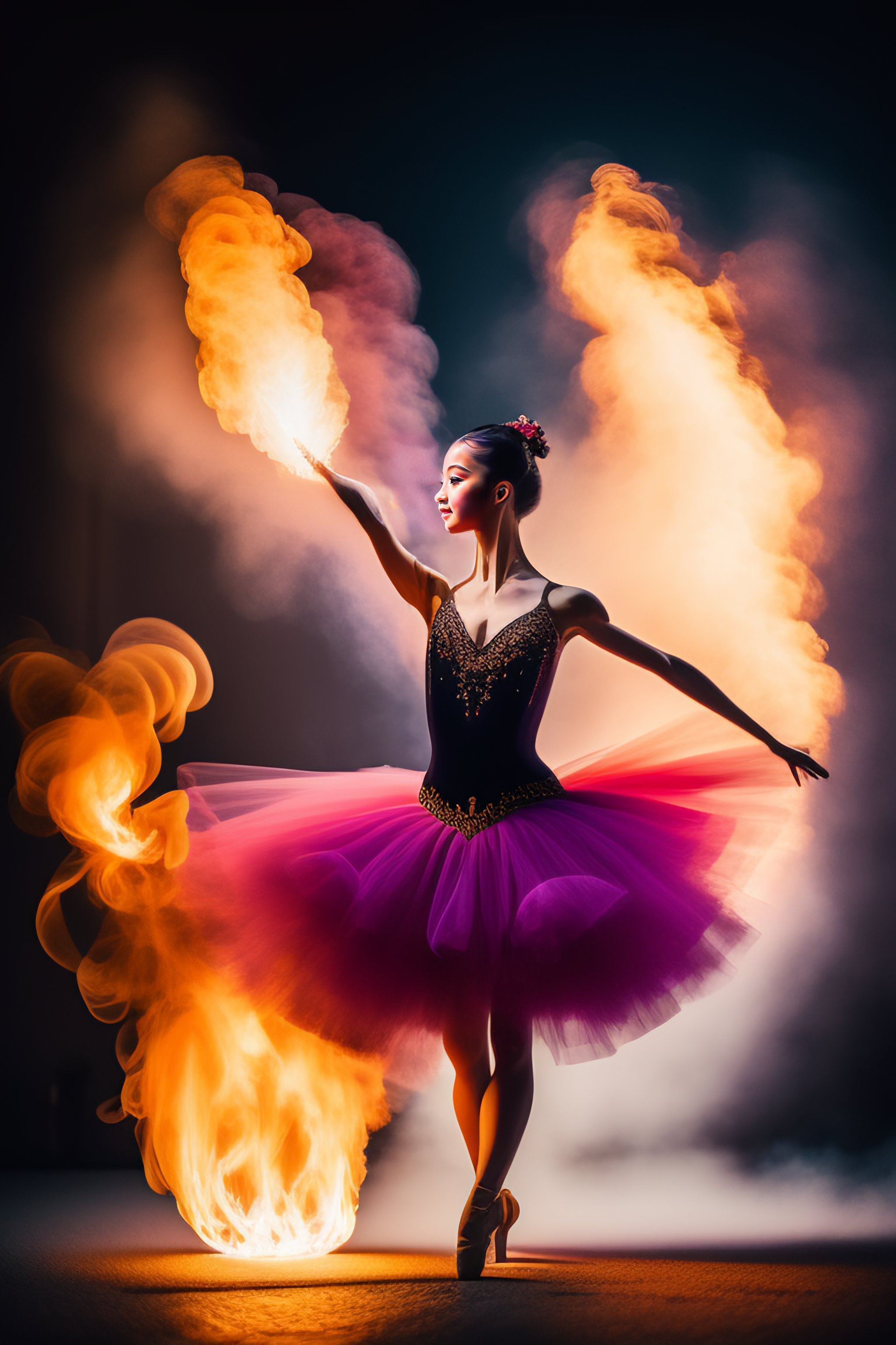 Lexica - Ballerina Doing A Pirouette, Flames And Sparks Coming From Her ...