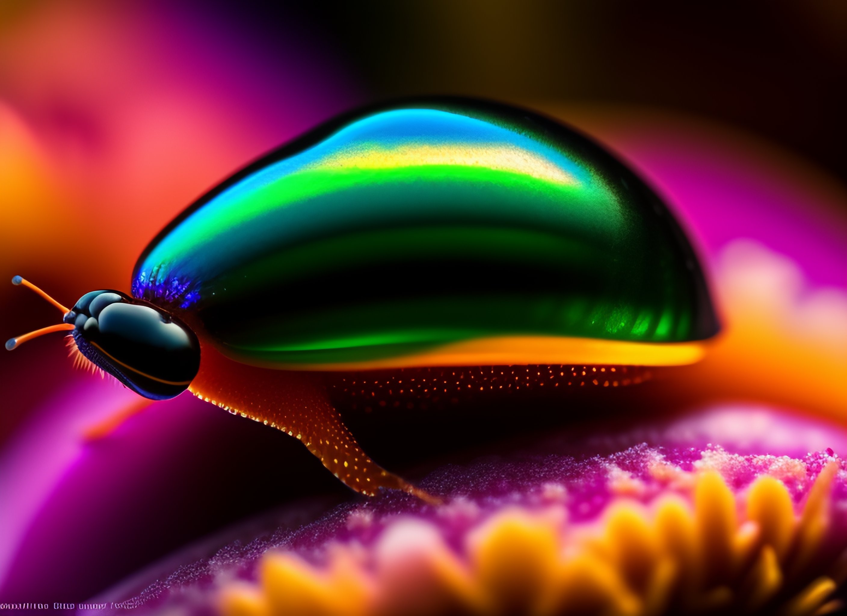 Lexica - A photograph of a glossy iridescent black snail with fuzzy ...
