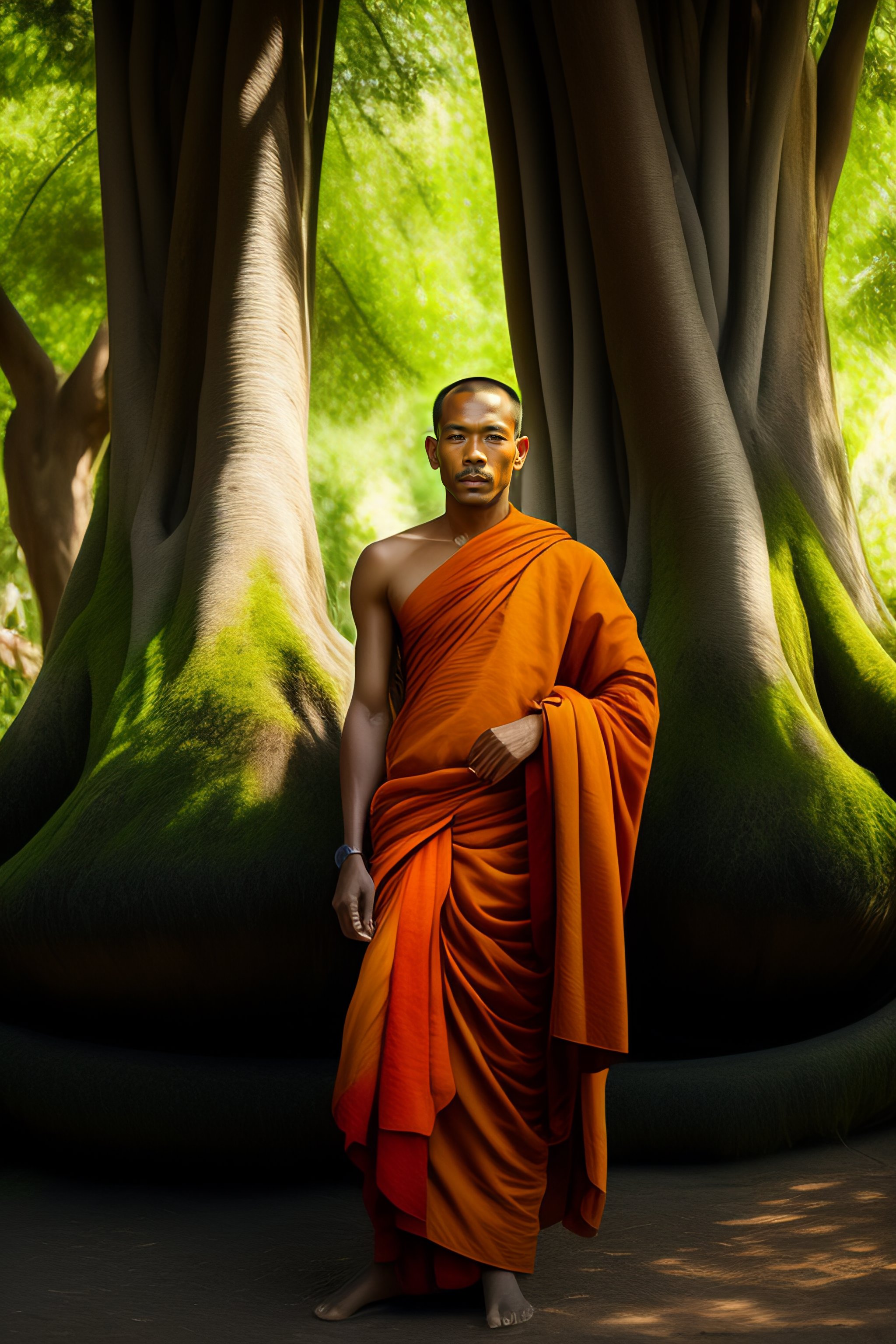 Lexica - The handsome monk stands under the open banyan tree