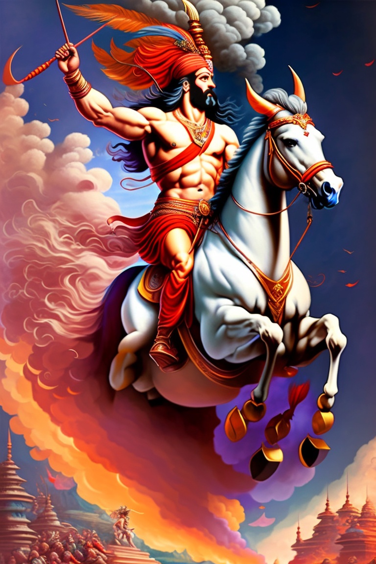 Lexica - Lord Ram standing on a chariot in the midst of a fierce battle ...