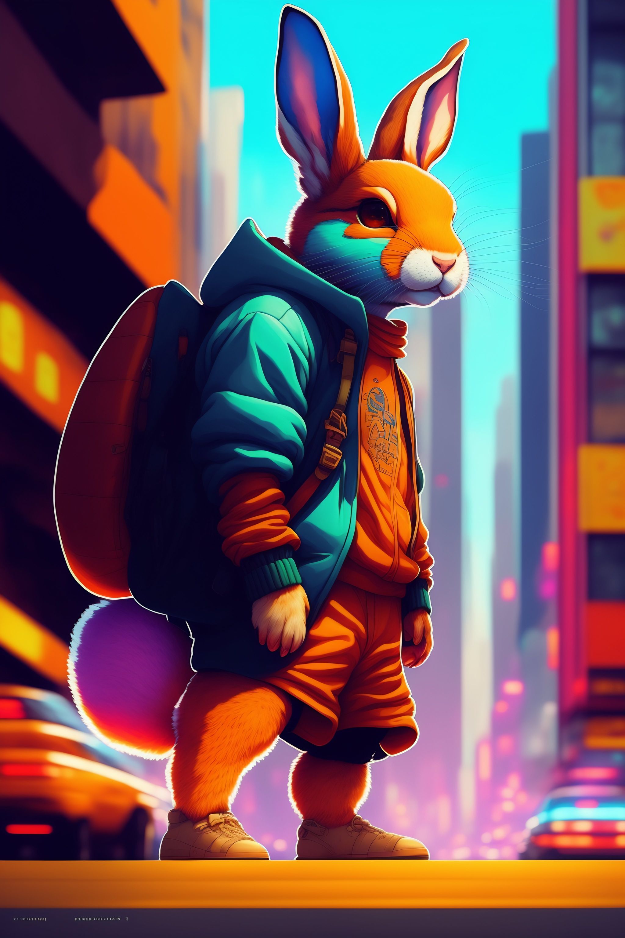 Lexica - Photo of fusion of a RABBIT moster in city streets , style of ...