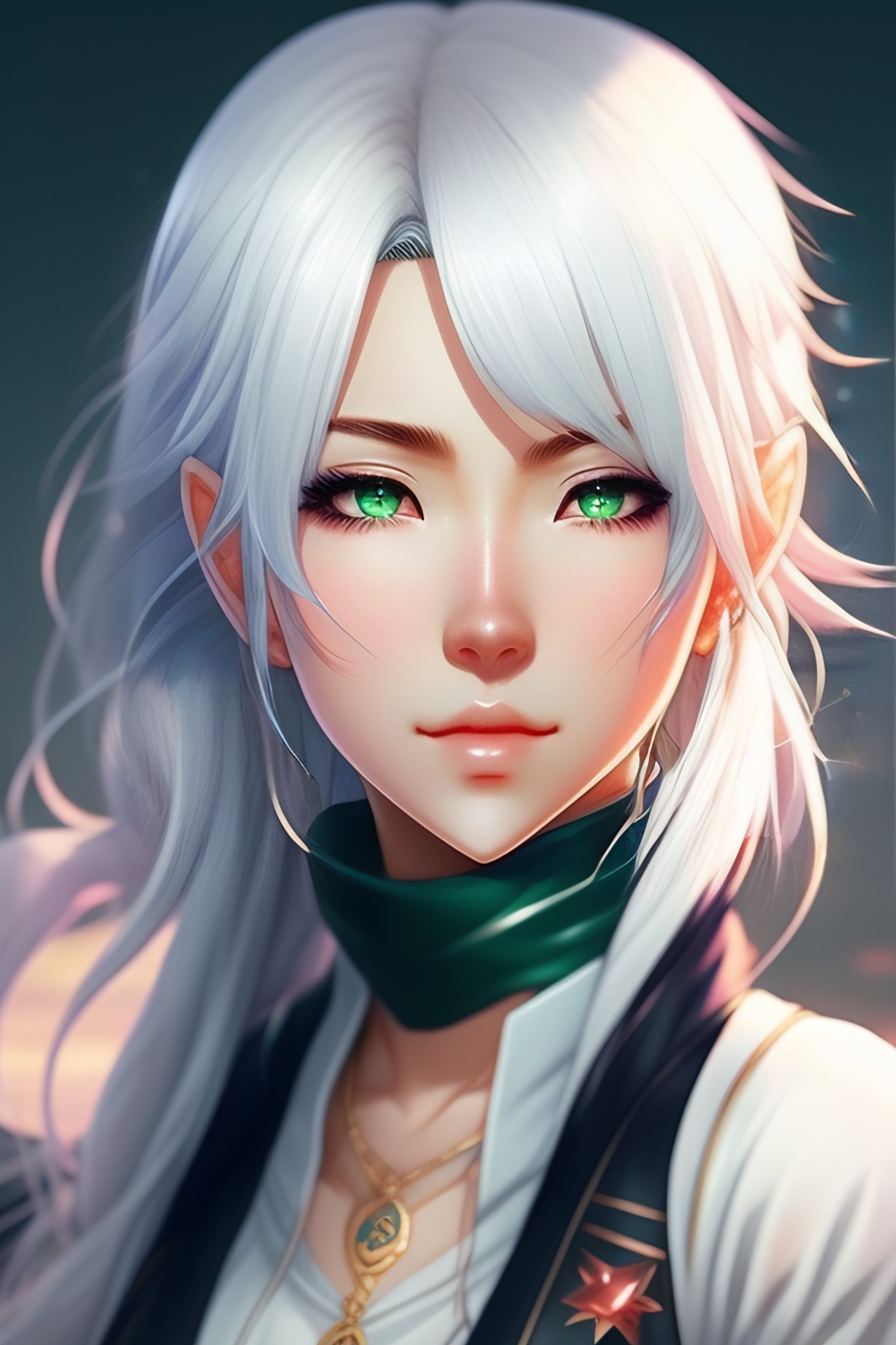 Lexica A Anime Girl Green Eyes With White Hair Very Cute