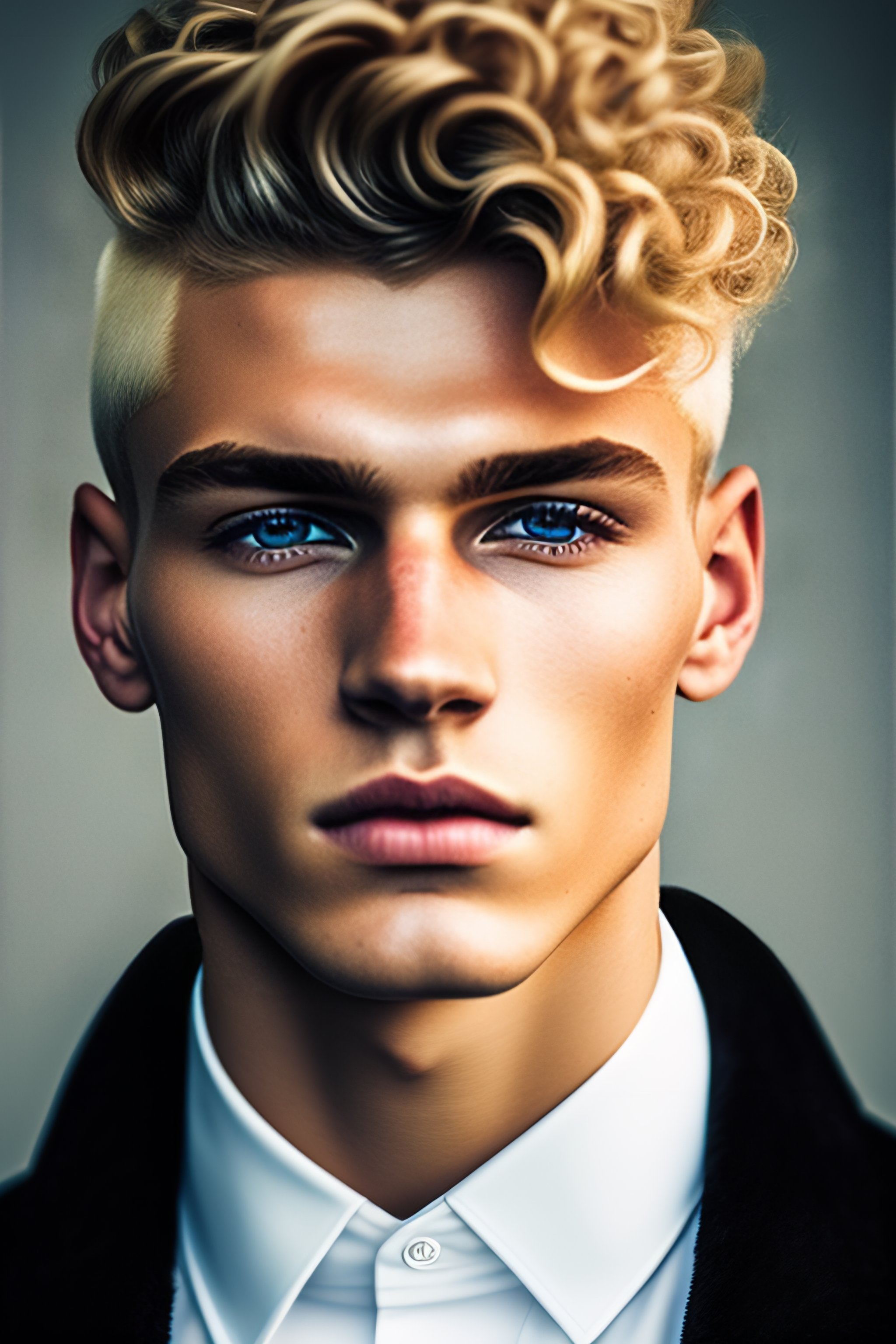 Lexica Close Up Portrait Of A 18 Year Old Blonde Russian Man His Blonde Short Hair Is Curly