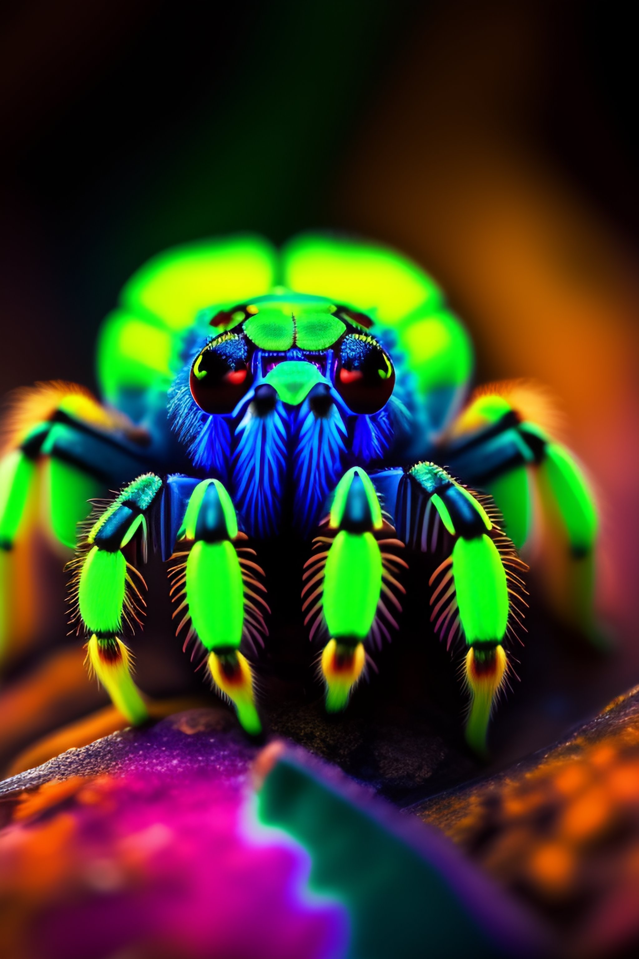 Lexica - Midjourney style, The neon tarantulas of the enchanted forest