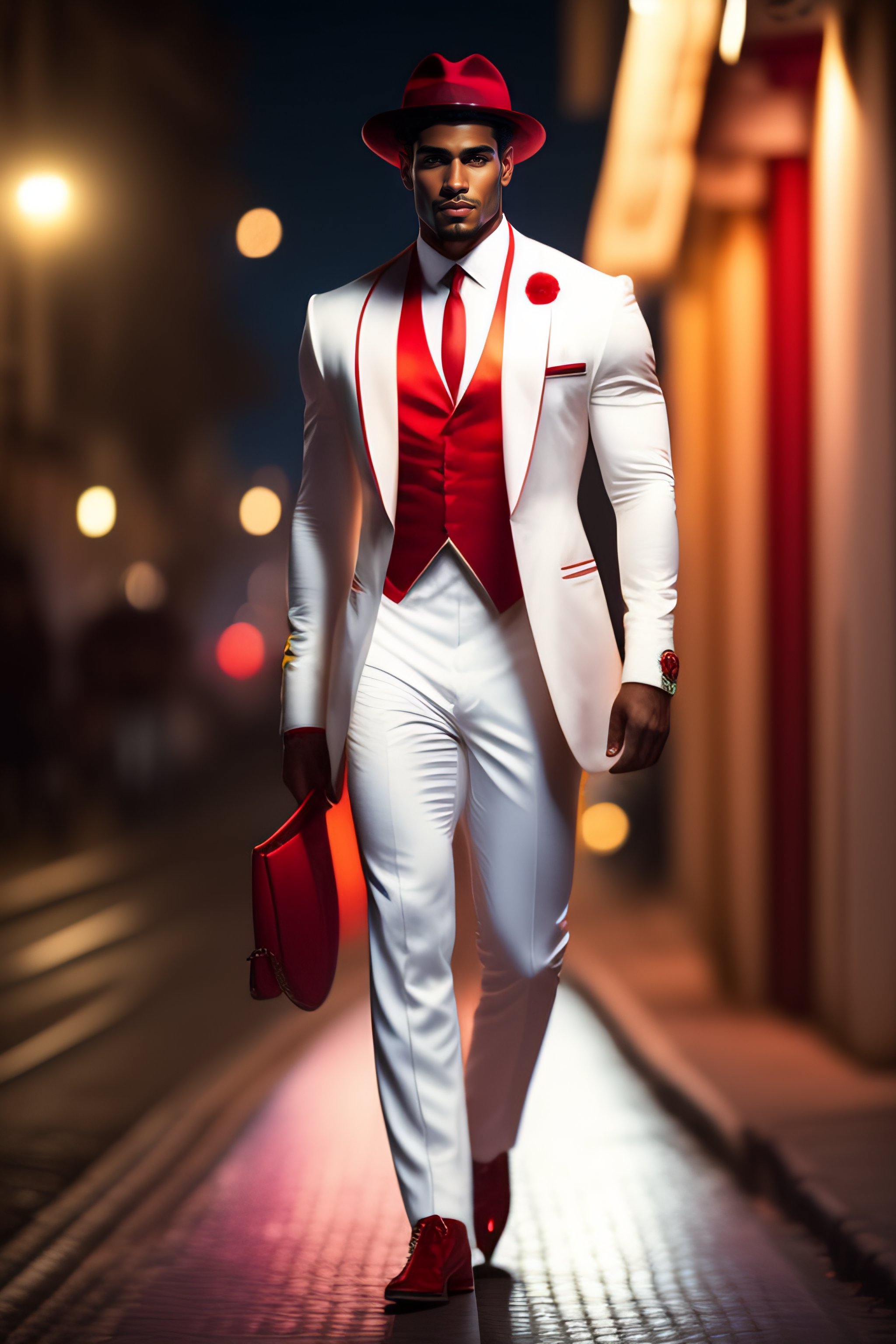 White tux with red clearance bow tie