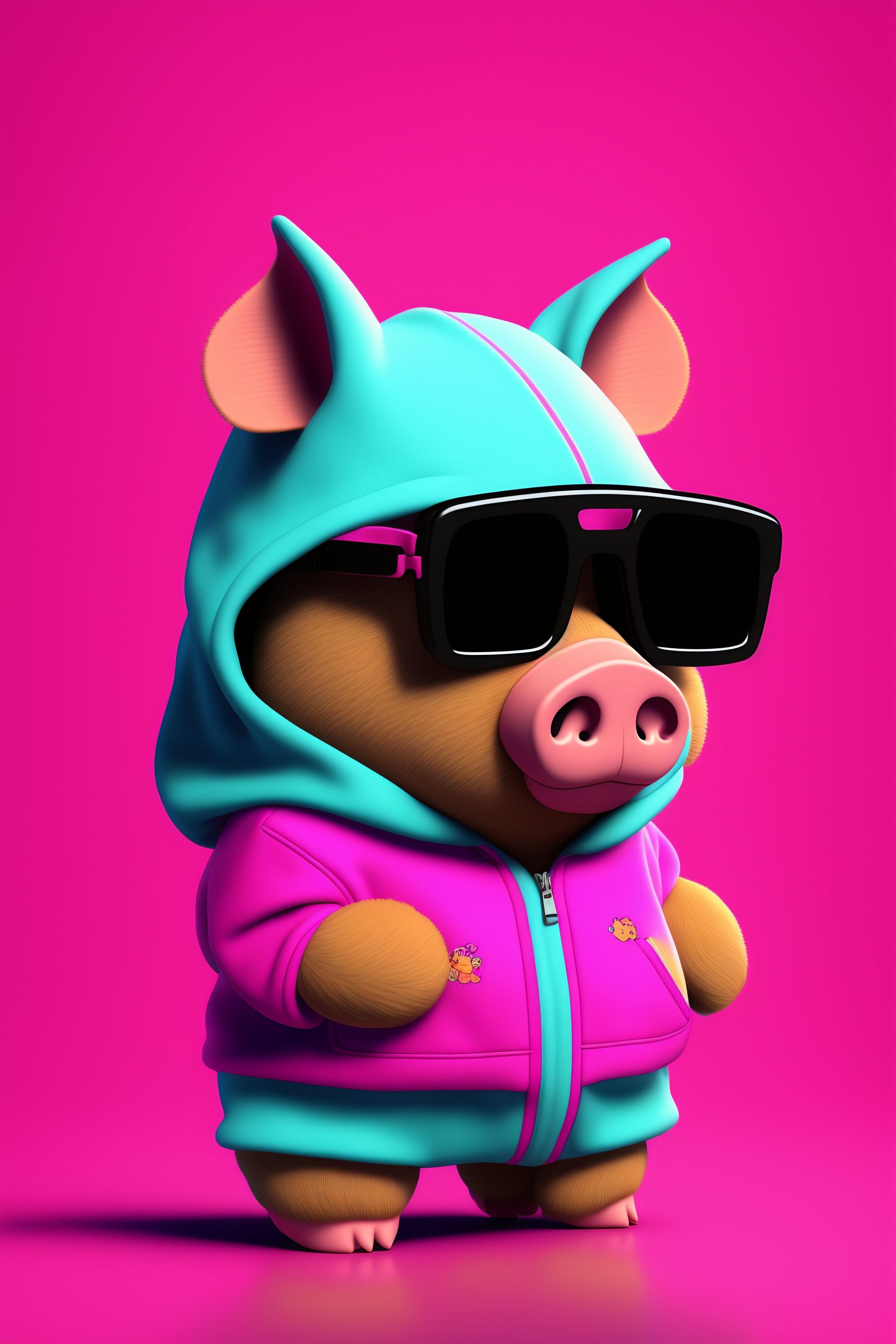 Lexica - A stuffed pig wearing a pink hoodie and glasses, graffiti art ...