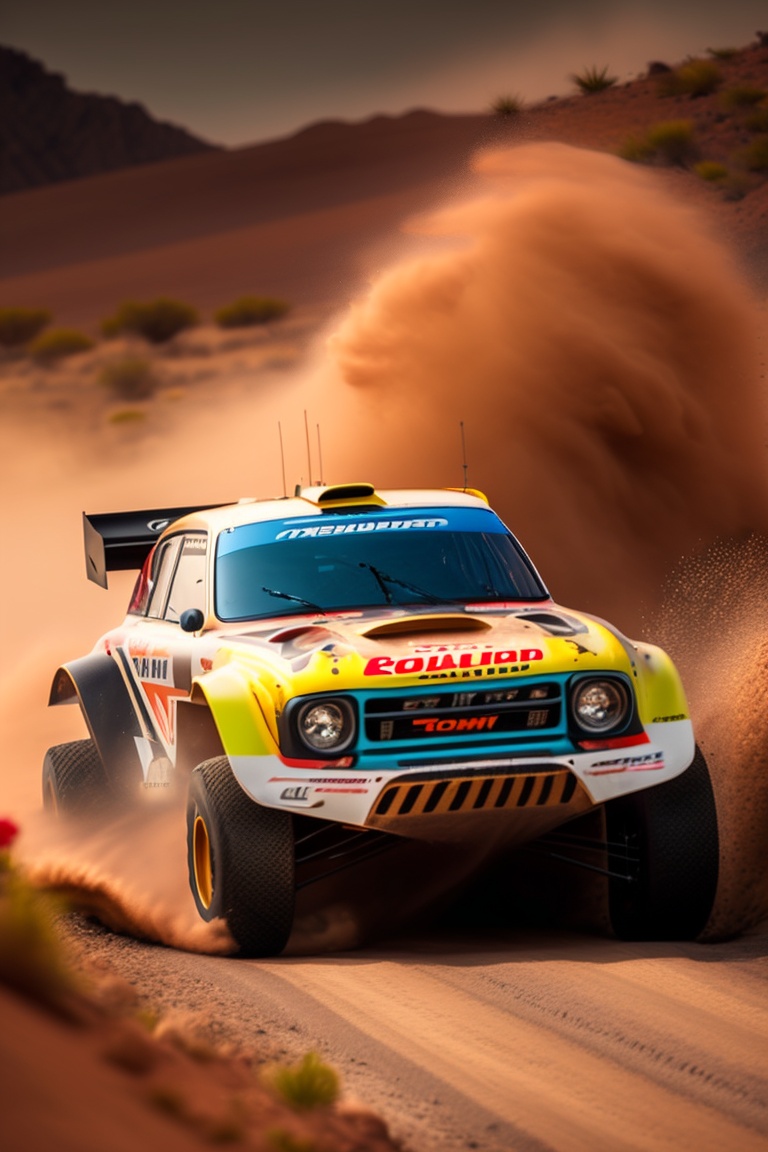 Lexica Big racing car with small wheels, ridding on dirty road