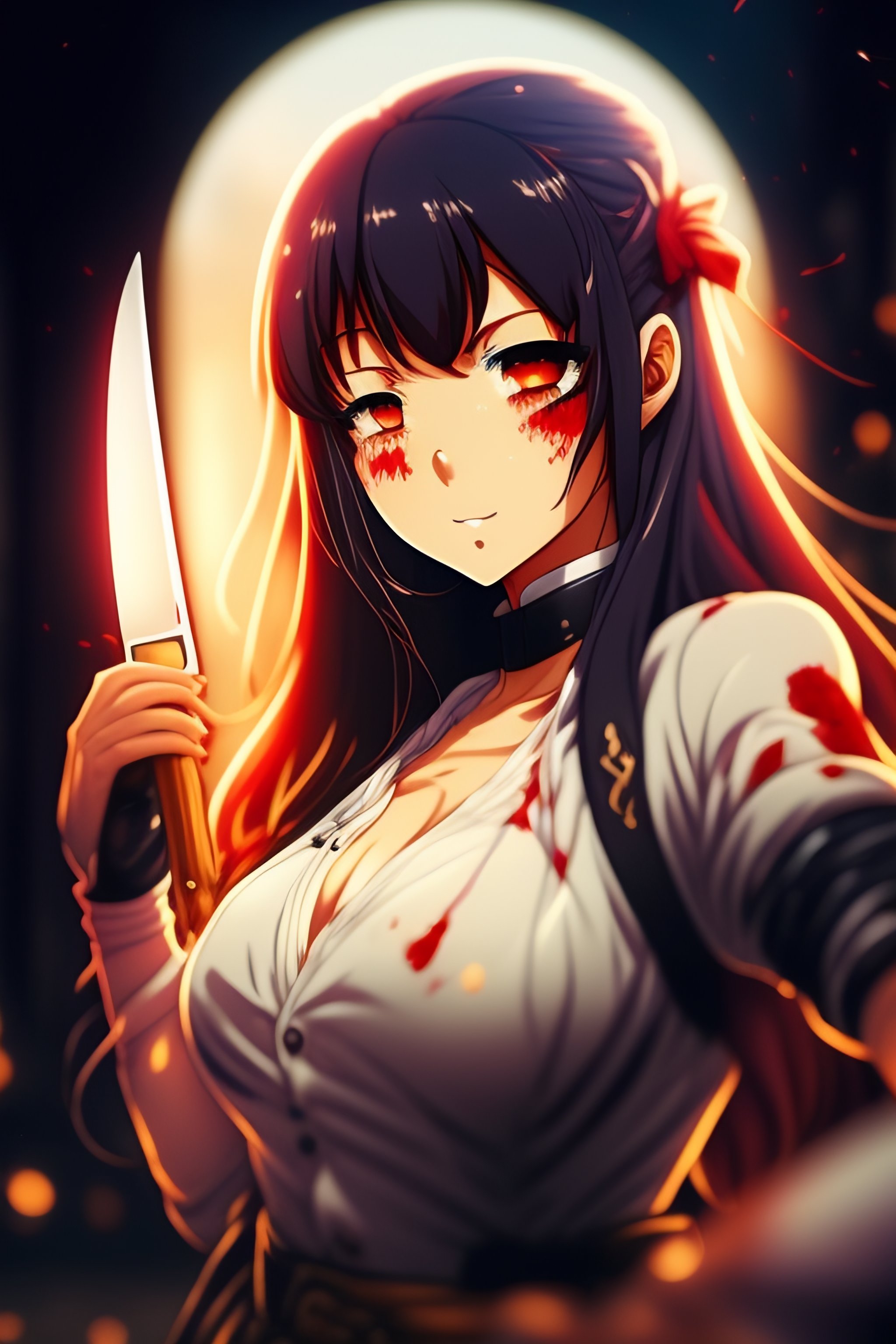 anime girl holding a knife