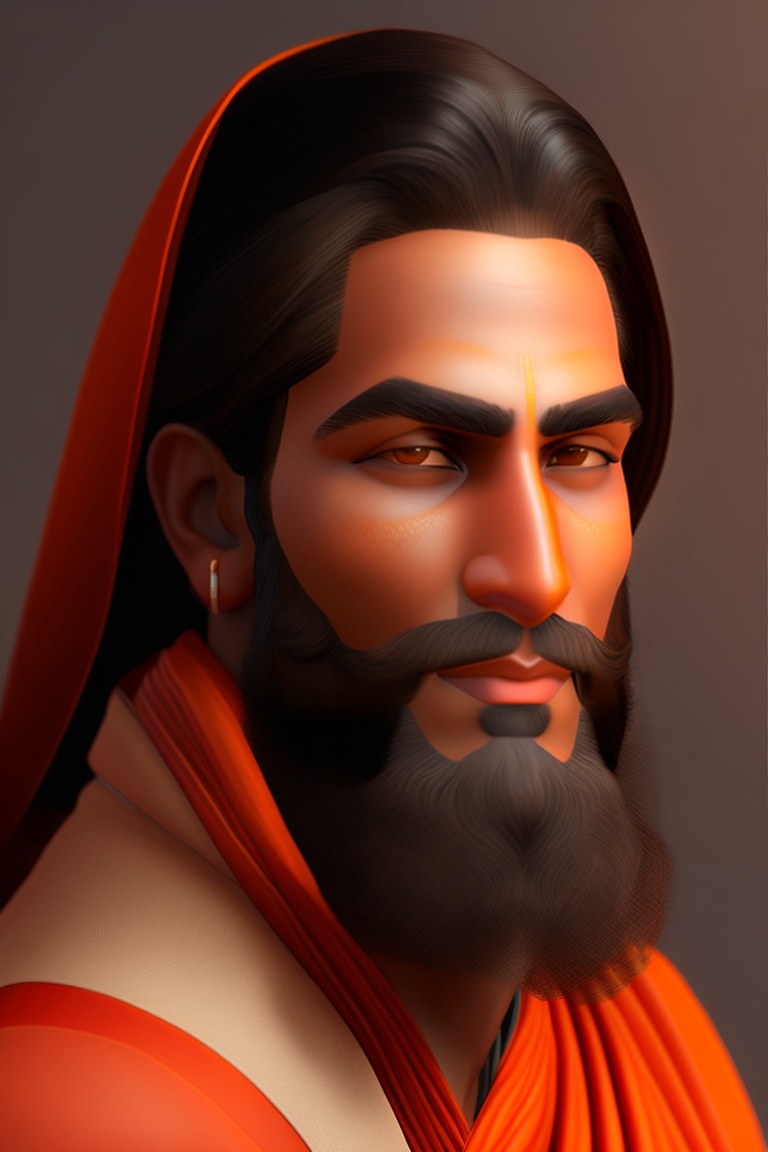 Lexica - Hindu monk, with long hair and with beard, strong jawline ...